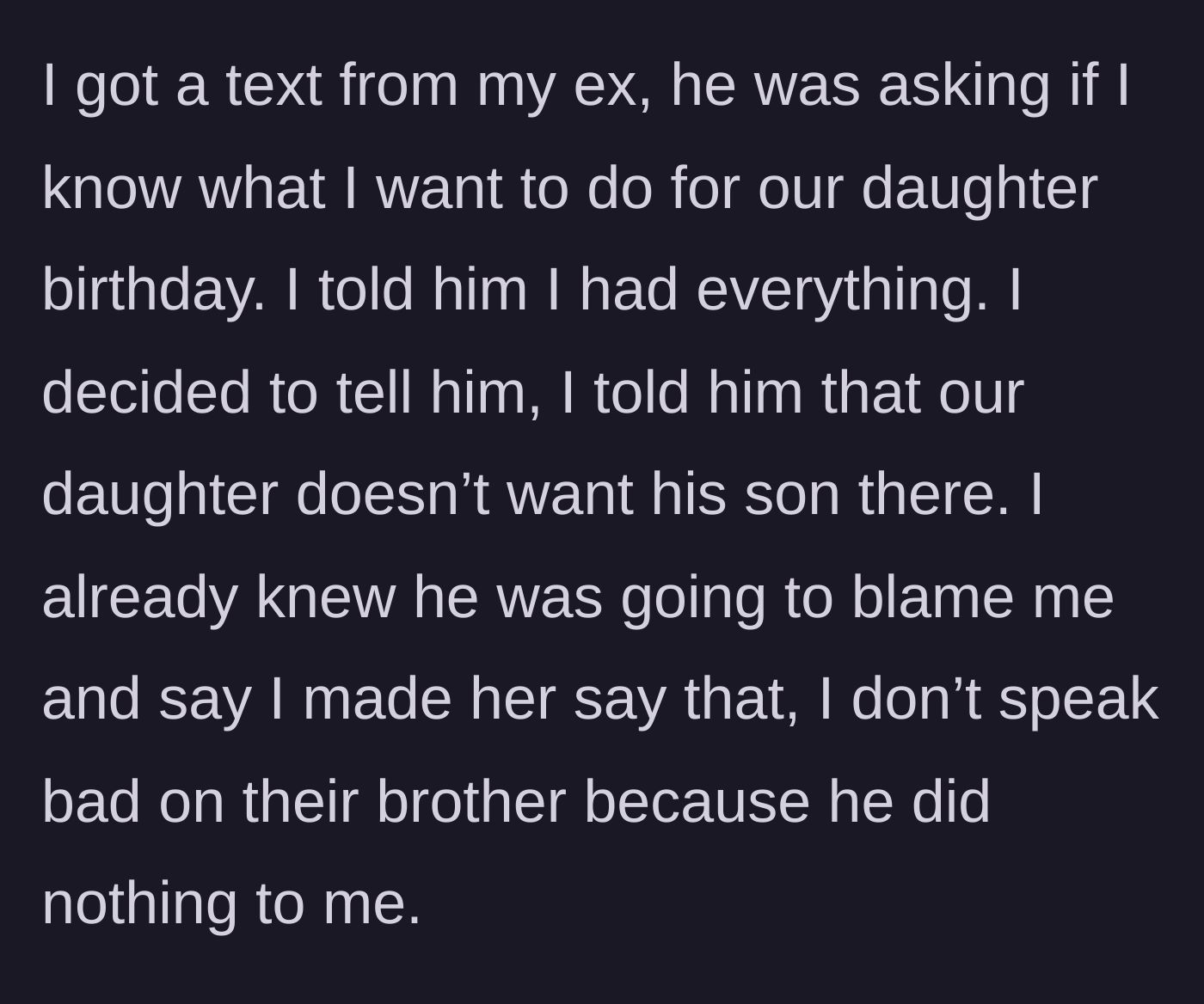 Story part 7 - A stressful text message exchange between co-parents about a delicate family boundary.
