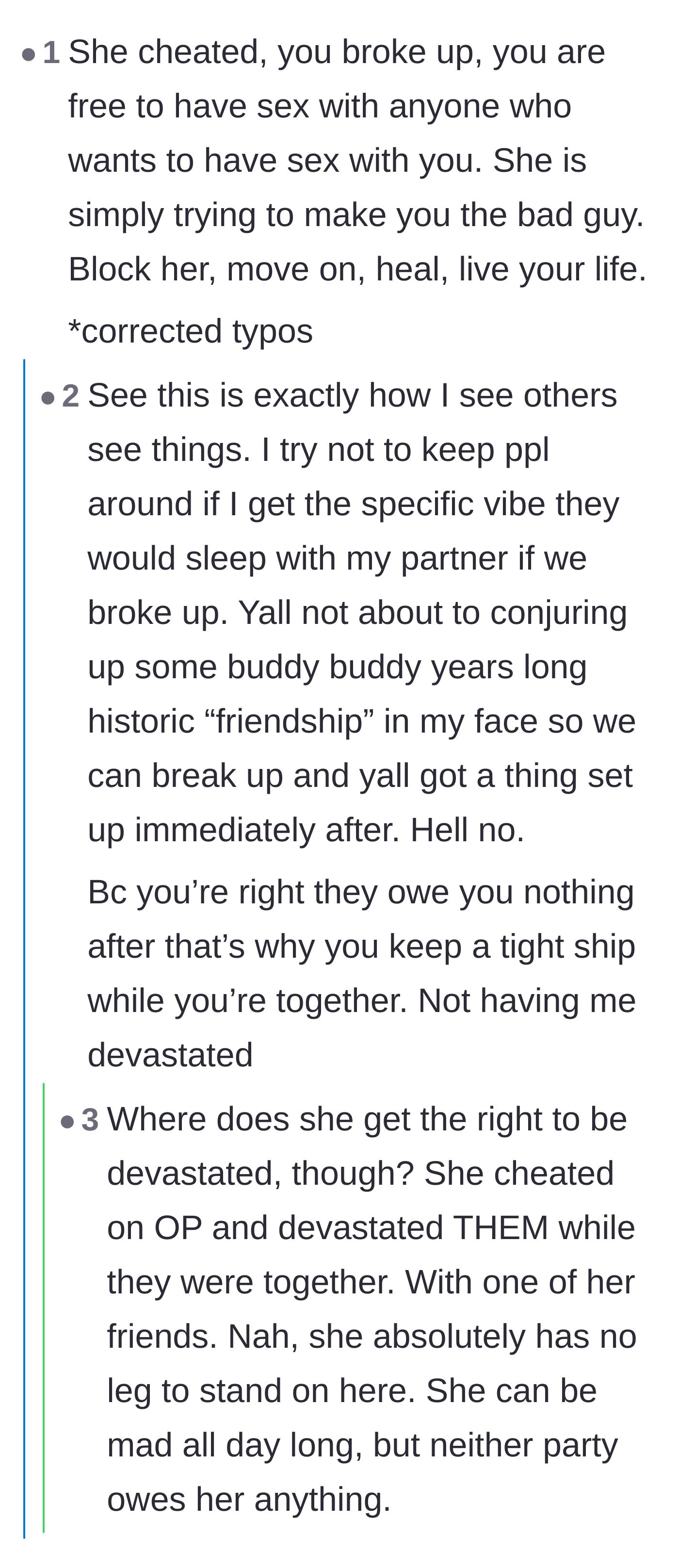 Comment thread 4 - Reassurance that being single means absolute freedom, and the ex's anger is unjustified.