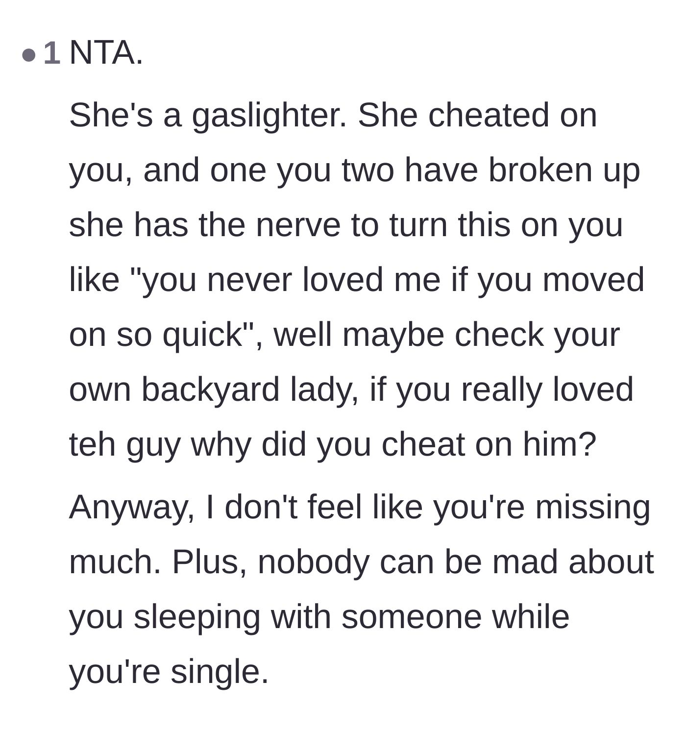 Comment thread 6 - Calling out the ex's textbook gaslighting and blame-shifting tactics.
