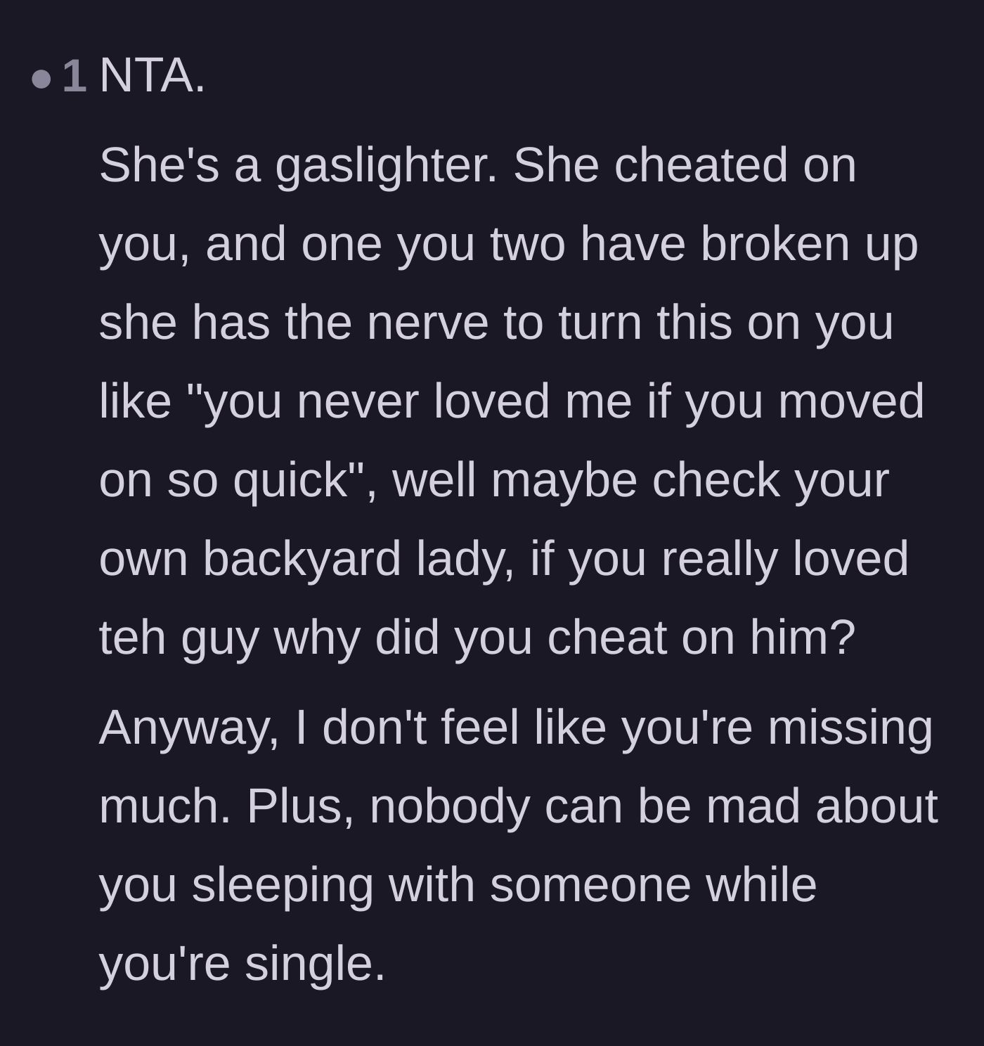 Comment thread 6 - Calling out the ex's textbook gaslighting and blame-shifting tactics.