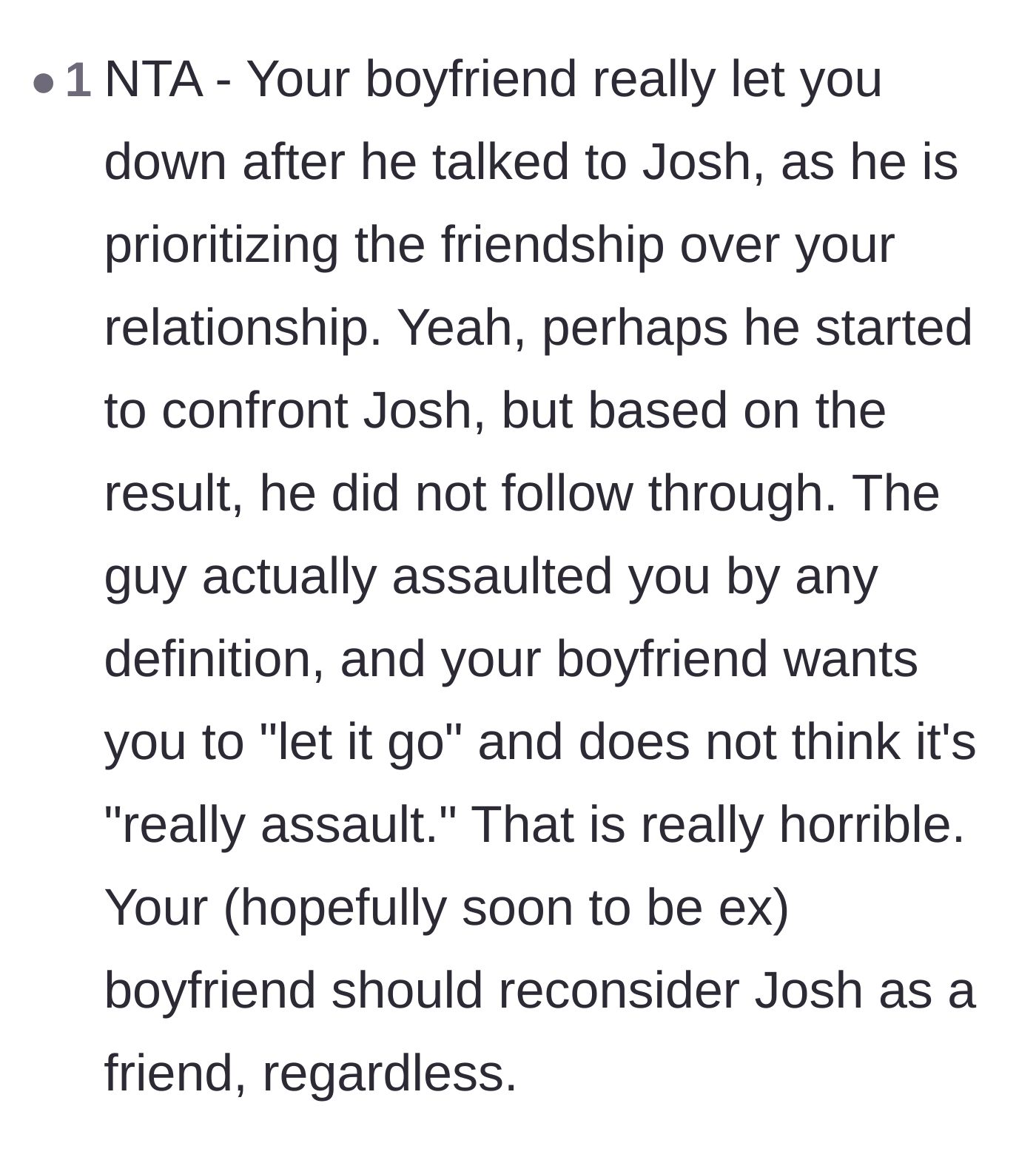 Comment thread 4 - Criticism of the boyfriend for prioritizing his toxic friendship over his partner's safety.