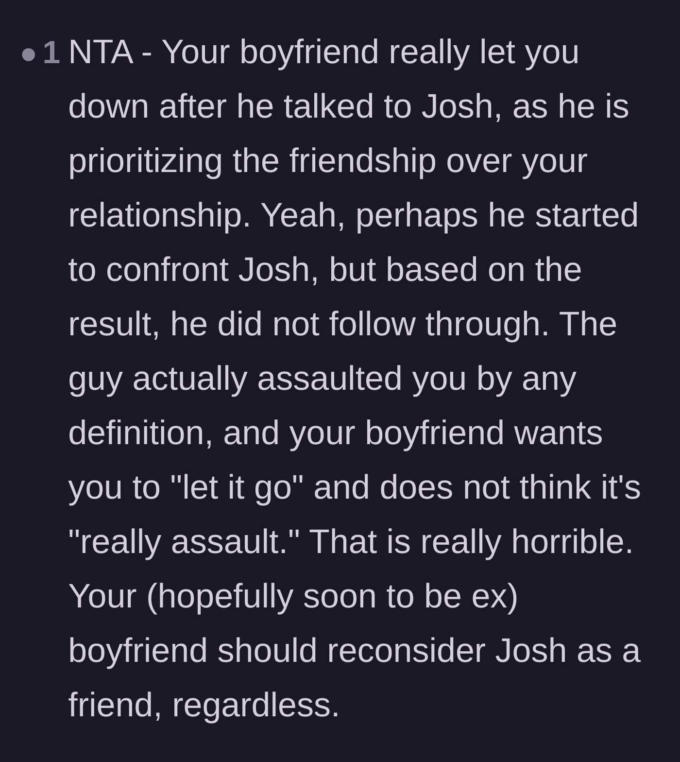 Comment thread 4 - Criticism of the boyfriend for prioritizing his toxic friendship over his partner's safety.