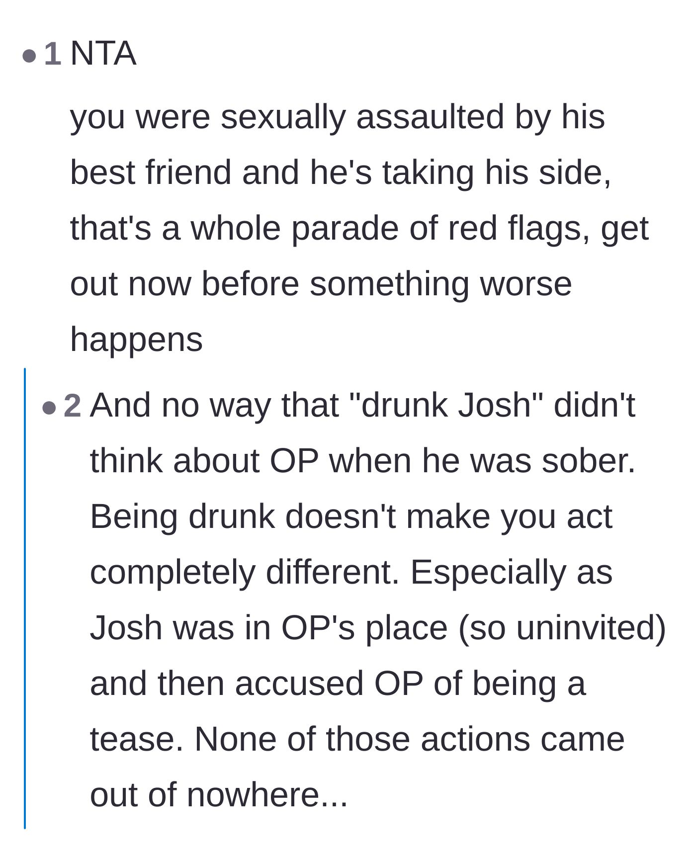 Comment thread 6 - Discussion on how the friend showing up uninvited proves his predatory intentions were planned.