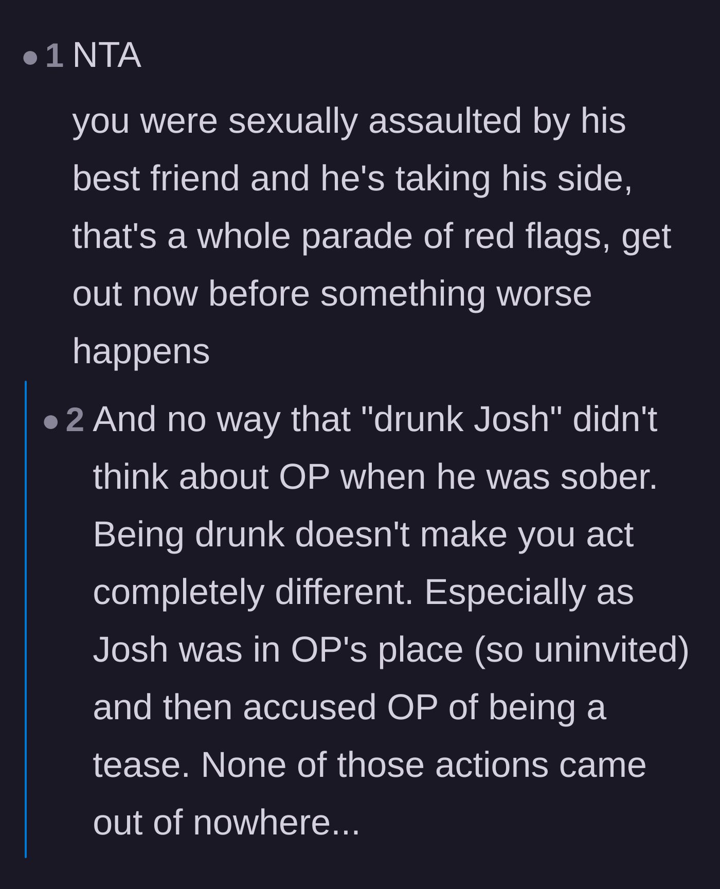 Comment thread 6 - Discussion on how the friend showing up uninvited proves his predatory intentions were planned.