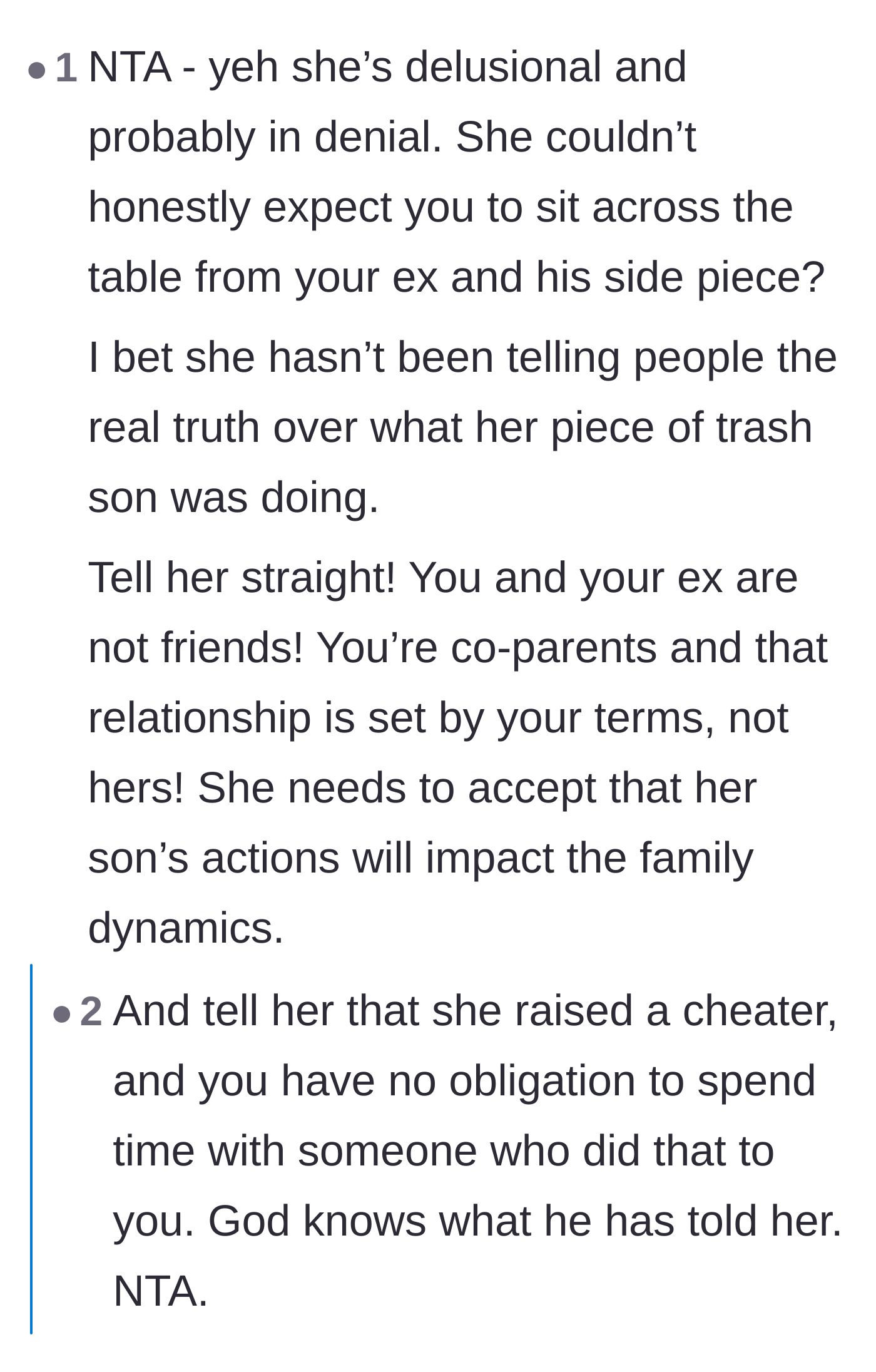 Comment thread 3 - Speculation that the mother-in-law is hiding the real reason for the split to protect her cheating son.