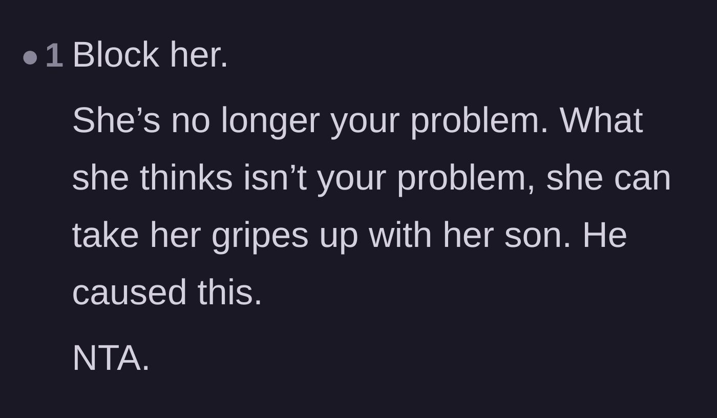 Comment thread 6 - Blunt advice to simply block the mother-in-law and make the ex-fiancé deal with his own family.