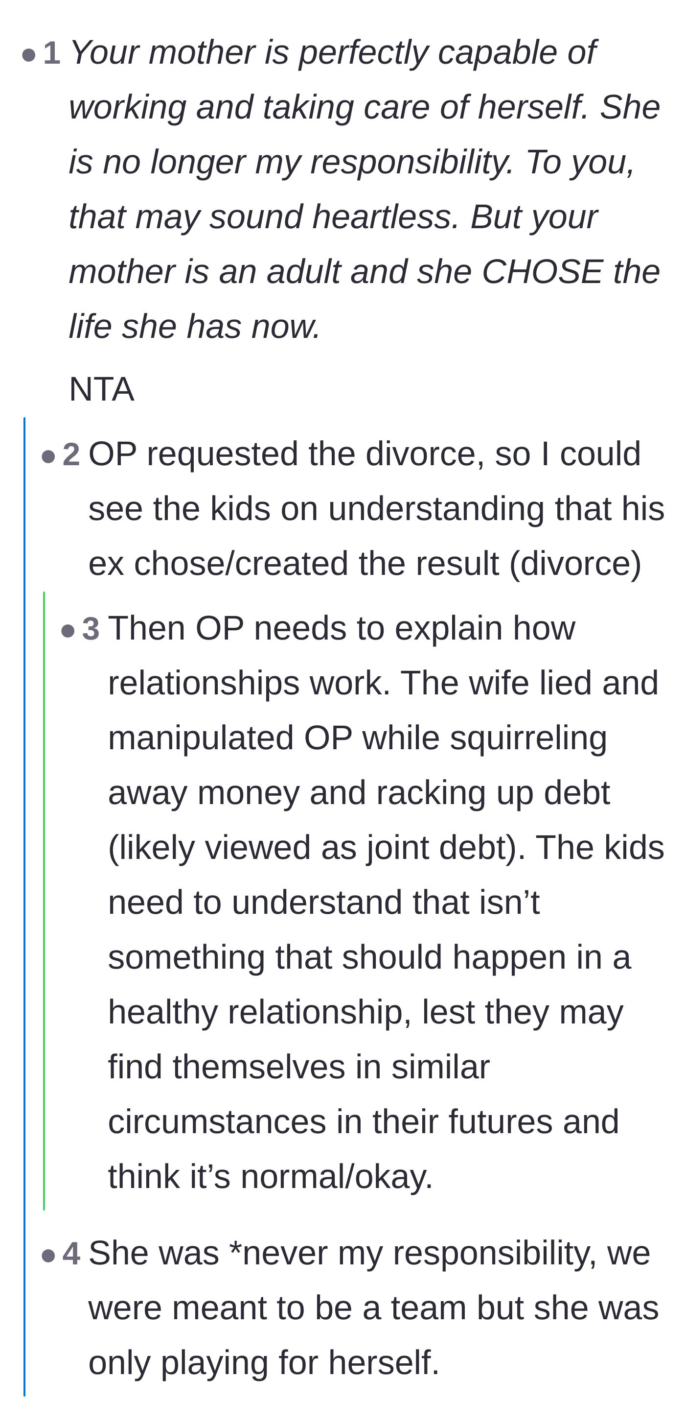 Comment thread 3 - Commentary on using this situation to teach the children about the realities of healthy versus toxic relationships