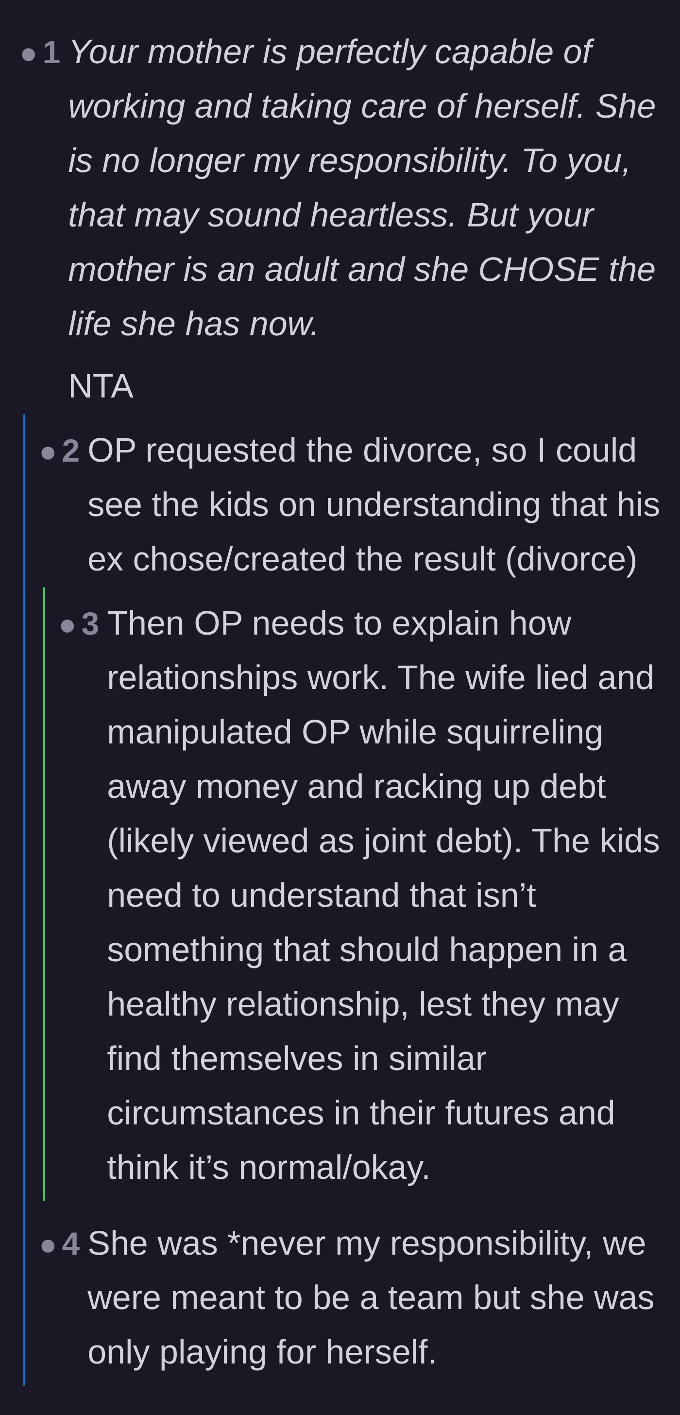 Comment thread 3 - Commentary on using this situation to teach the children about the realities of healthy versus toxic relationships