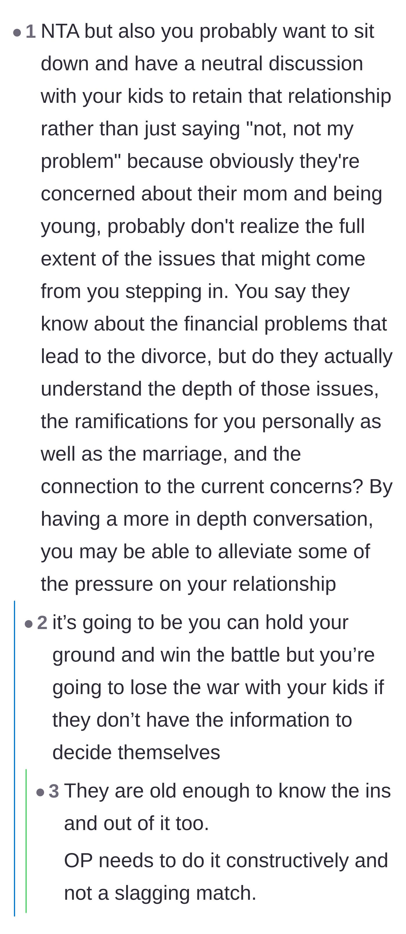Comment thread 5 - A strategic warning to the father about winning a financial battle only to lose his children in the process