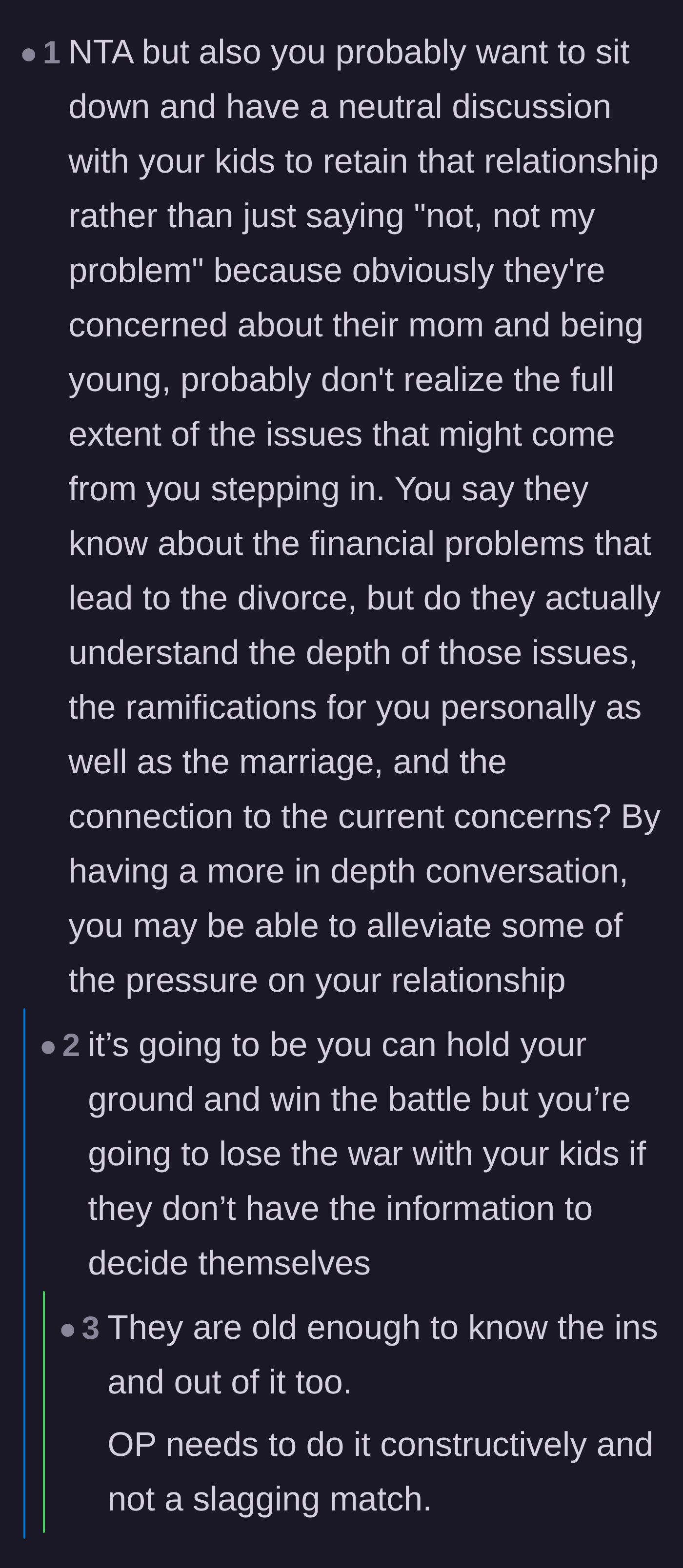Comment thread 5 - A strategic warning to the father about winning a financial battle only to lose his children in the process