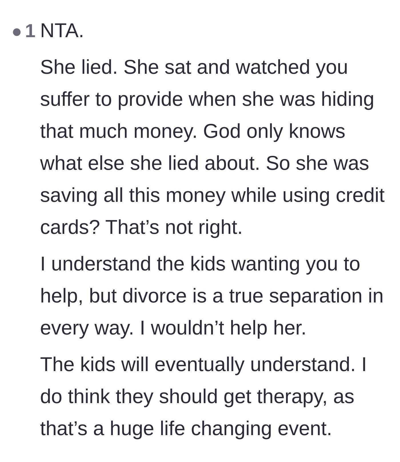 Comment thread 6 - Validation of the father's past suffering and a recommendation for the children to seek professional therapy