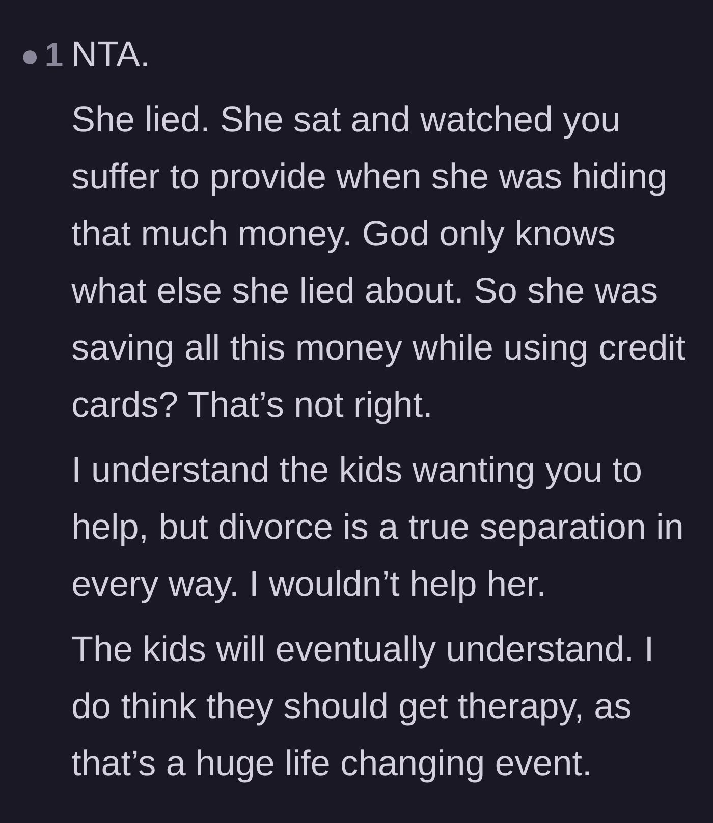 Comment thread 6 - Validation of the father's past suffering and a recommendation for the children to seek professional therapy