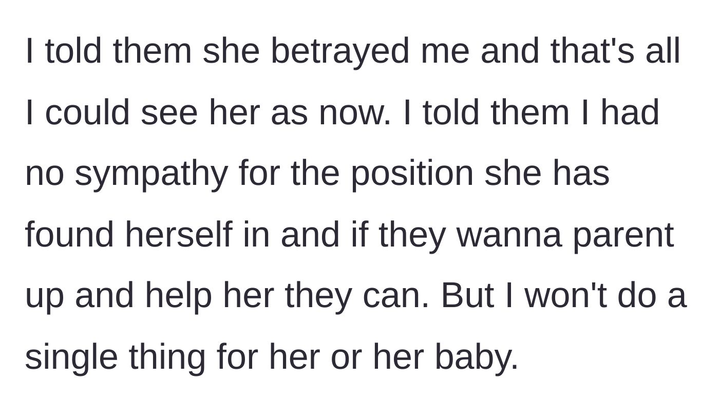 Story part 4 - The main character firmly refuses to help, telling her parents the sister is entirely on her own unless they take her in.