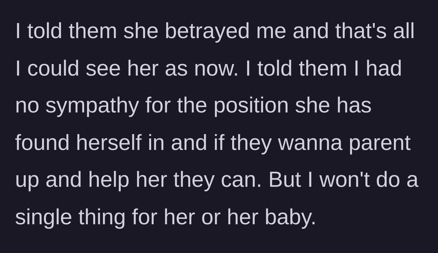 Story part 4 - The main character firmly refuses to help, telling her parents the sister is entirely on her own unless they take her in.