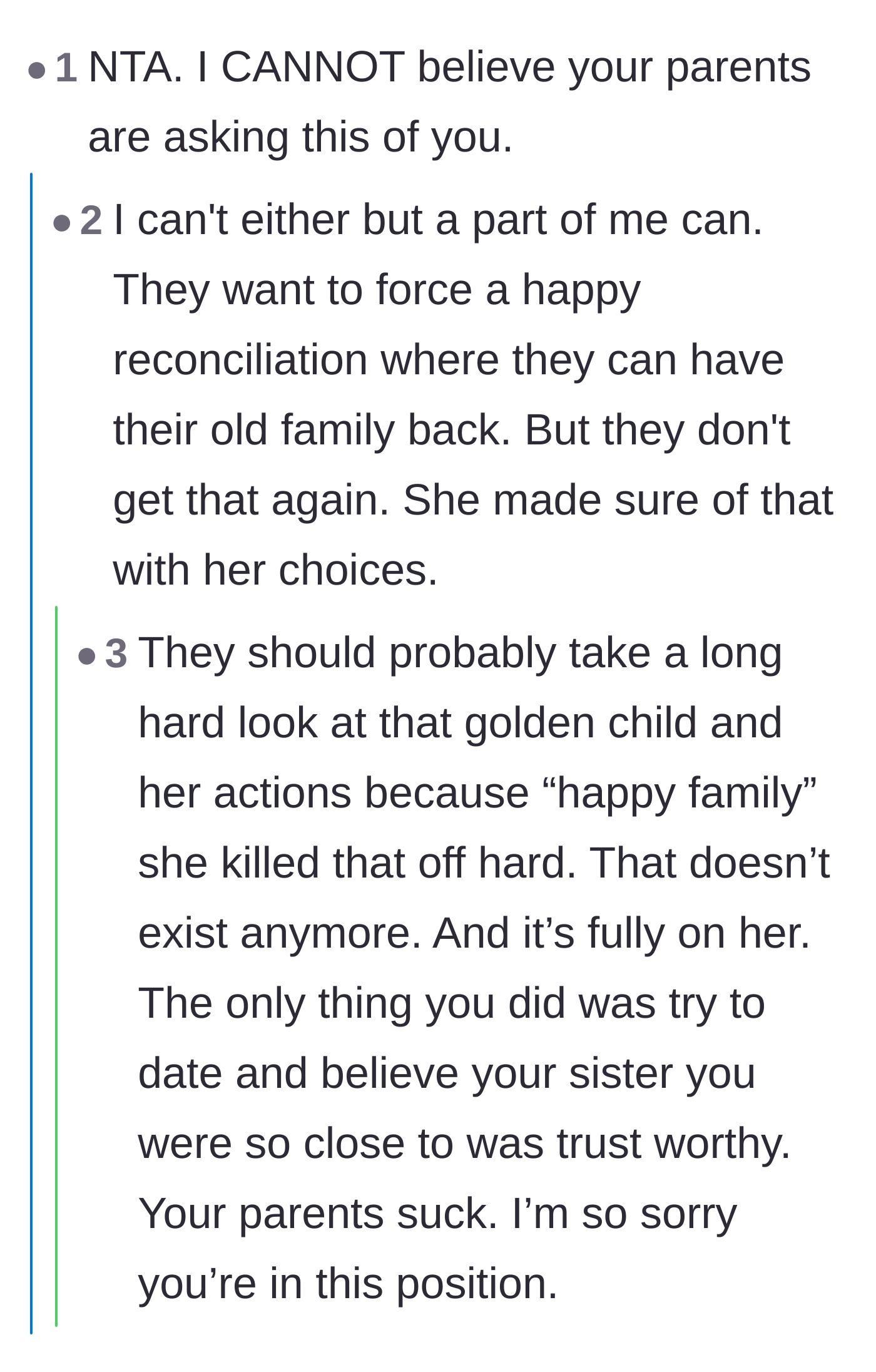 Comment thread 5 - Readers breaking down the parents' desperate, hurtful illusion of maintaining a happy family.