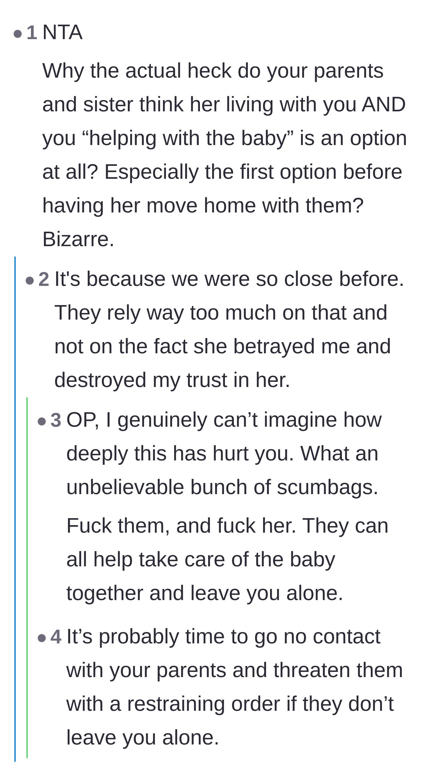 Comment thread 6 - Warnings from readers that the sister might try to eventually abandon the baby with the main character.