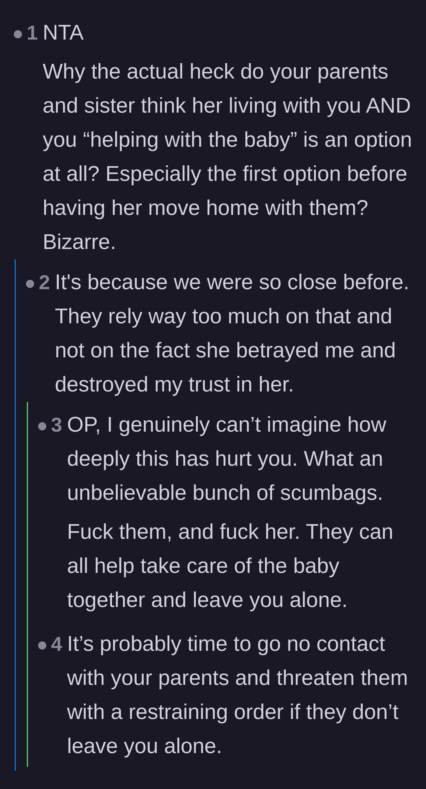 Comment thread 6 - Warnings from readers that the sister might try to eventually abandon the baby with the main character.