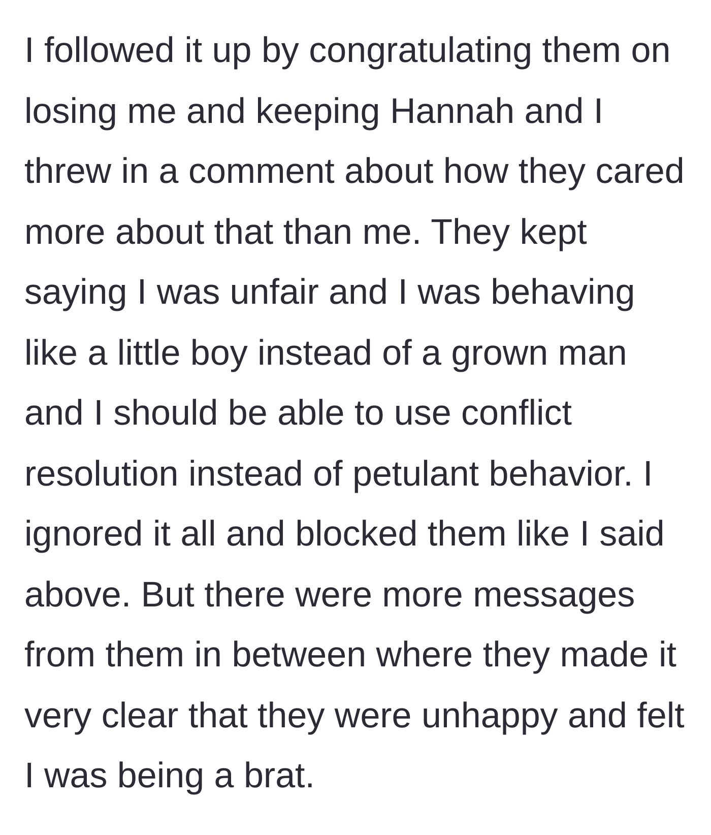 Story part 6 - The author sends a final sarcastic message congratulating his family before blocking them everywhere.