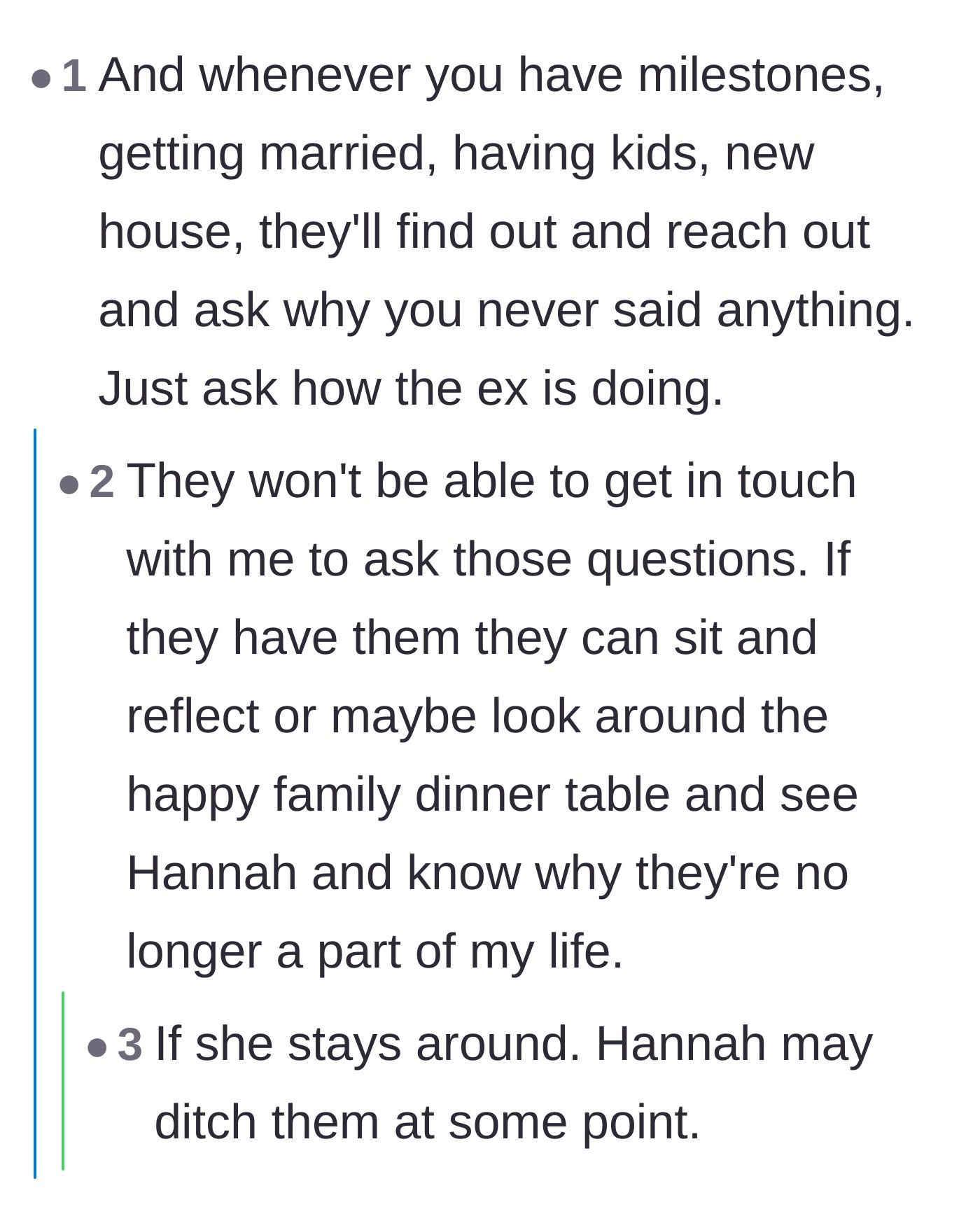 Comment thread 1 - Readers predicting that the ex-girlfriend will eventually abandon the family for a new partner's family