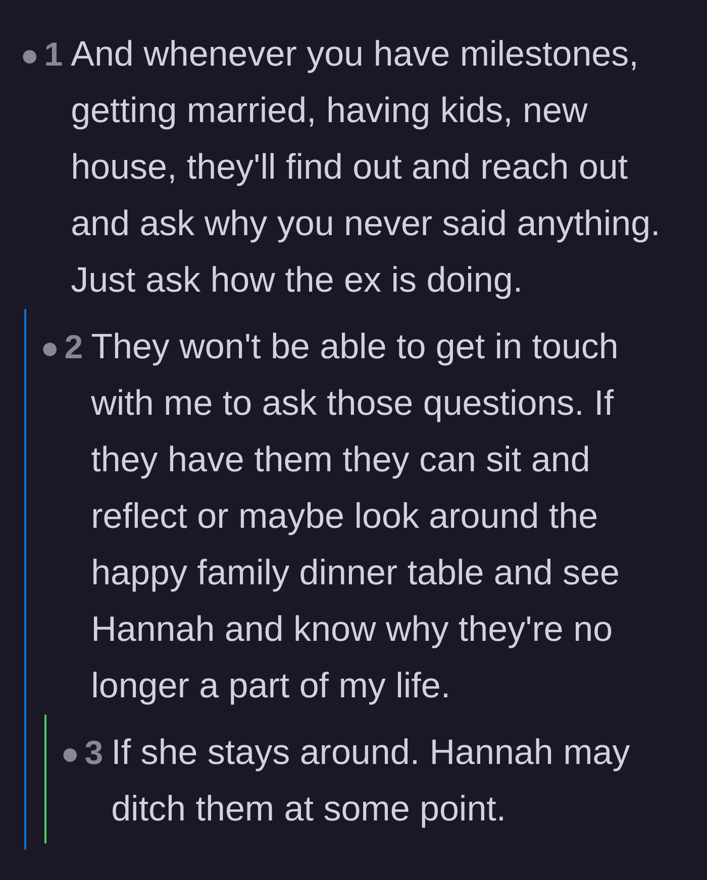 Comment thread 1 - Readers predicting that the ex-girlfriend will eventually abandon the family for a new partner's family
