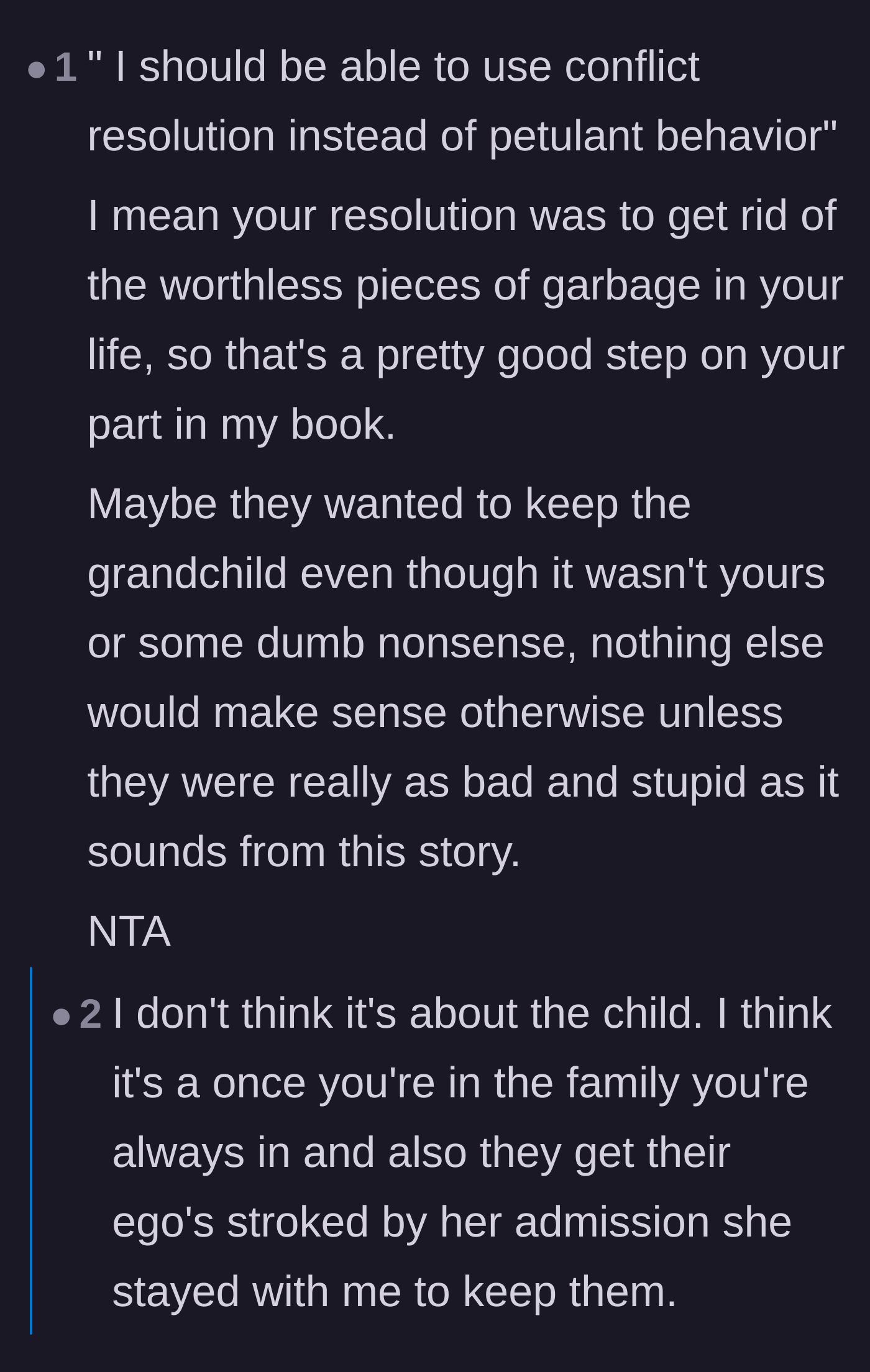 Comment thread 2 - A discussion about the family's ego and the devastating realization that the relationship was completely one-sided