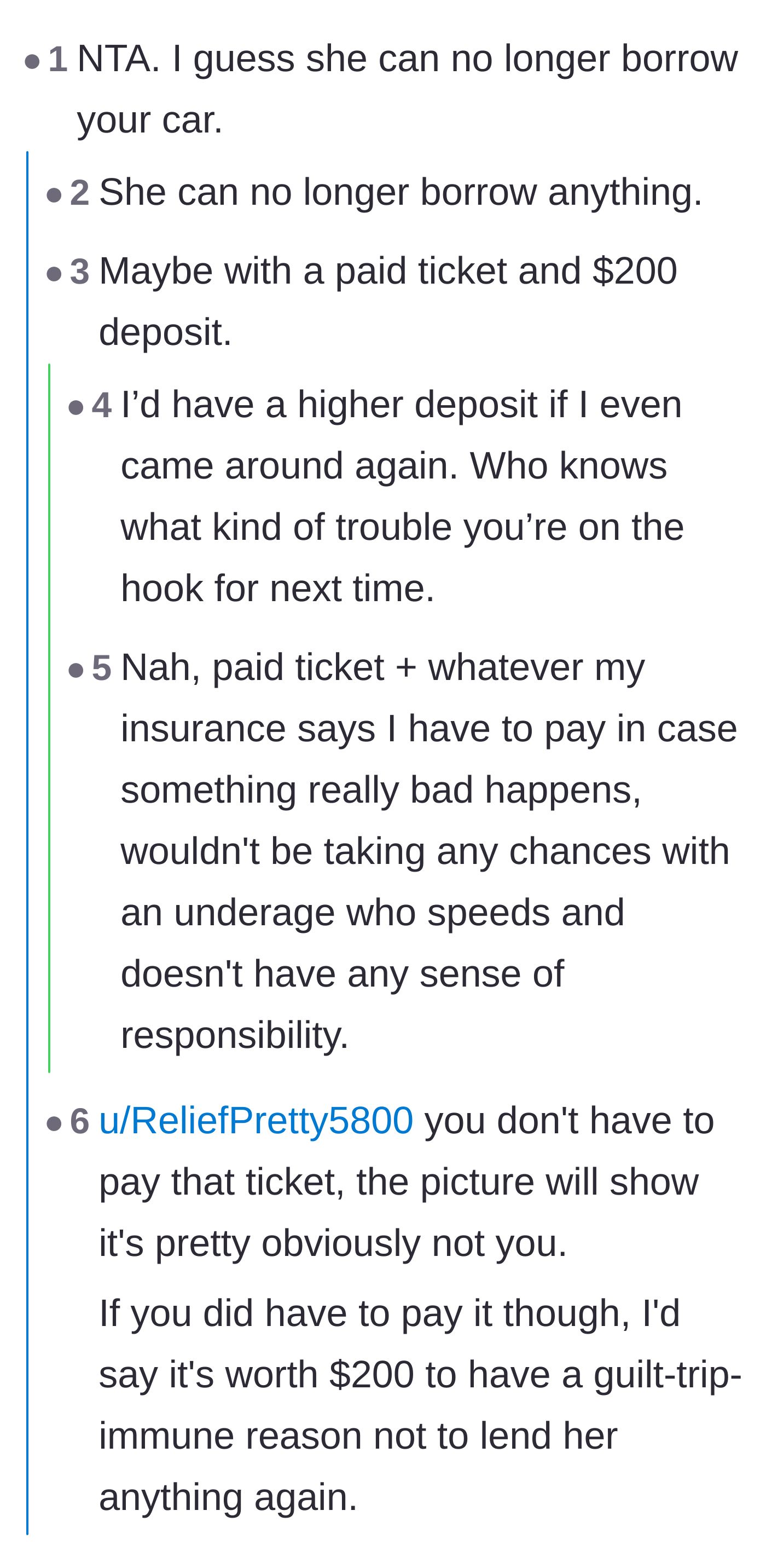 Comment thread arguing that a two hundred dollar loss is actually a cheap price to pay for a permanent excuse to never lend the family anything again