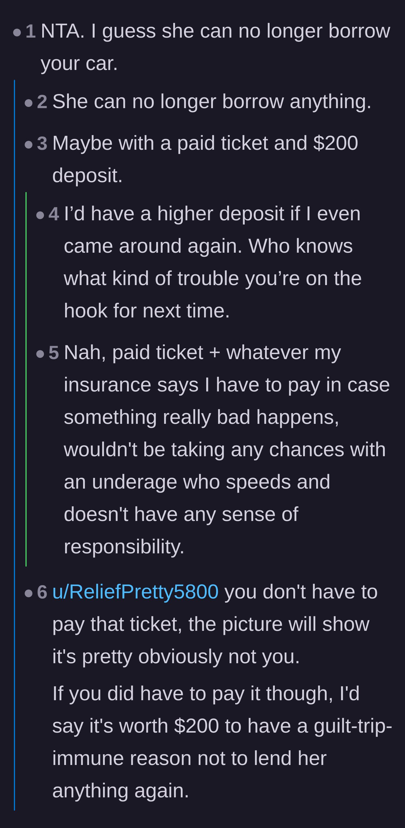 Comment thread arguing that a two hundred dollar loss is actually a cheap price to pay for a permanent excuse to never lend the family anything again