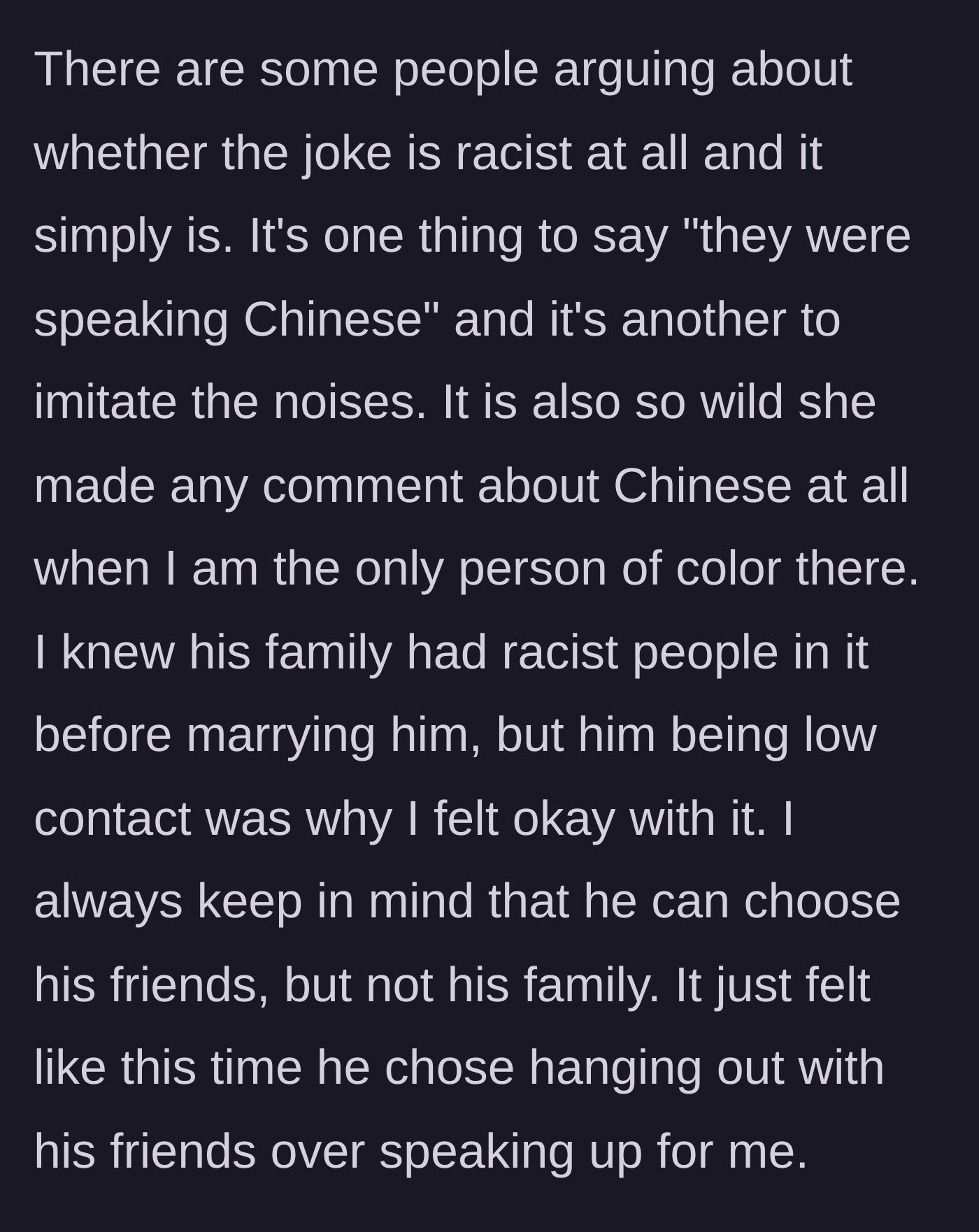 Story part 10 - A frustrated woman explaining why a joke was undeniably racist to her peers.