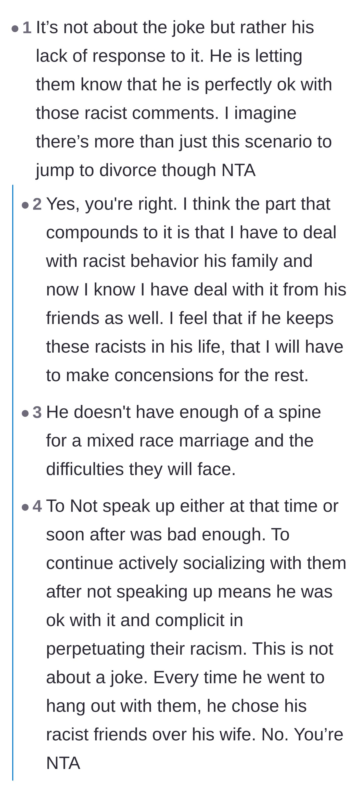 Comment thread 1 - A discussion on how tolerating racists makes someone complicit in racism.