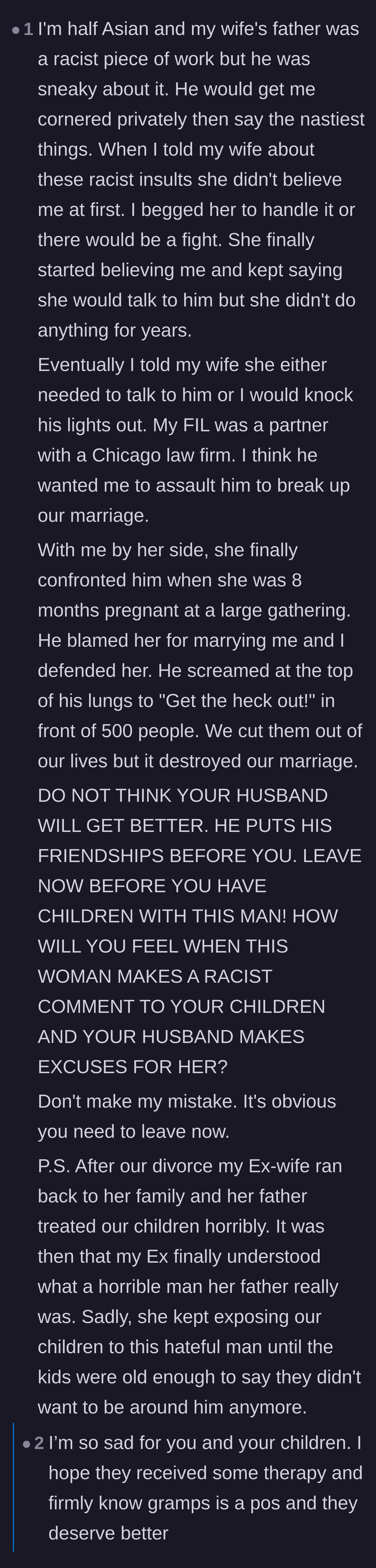 Comment thread 2 - A heartbreaking personal story about the long-term damage of staying with an enabler.