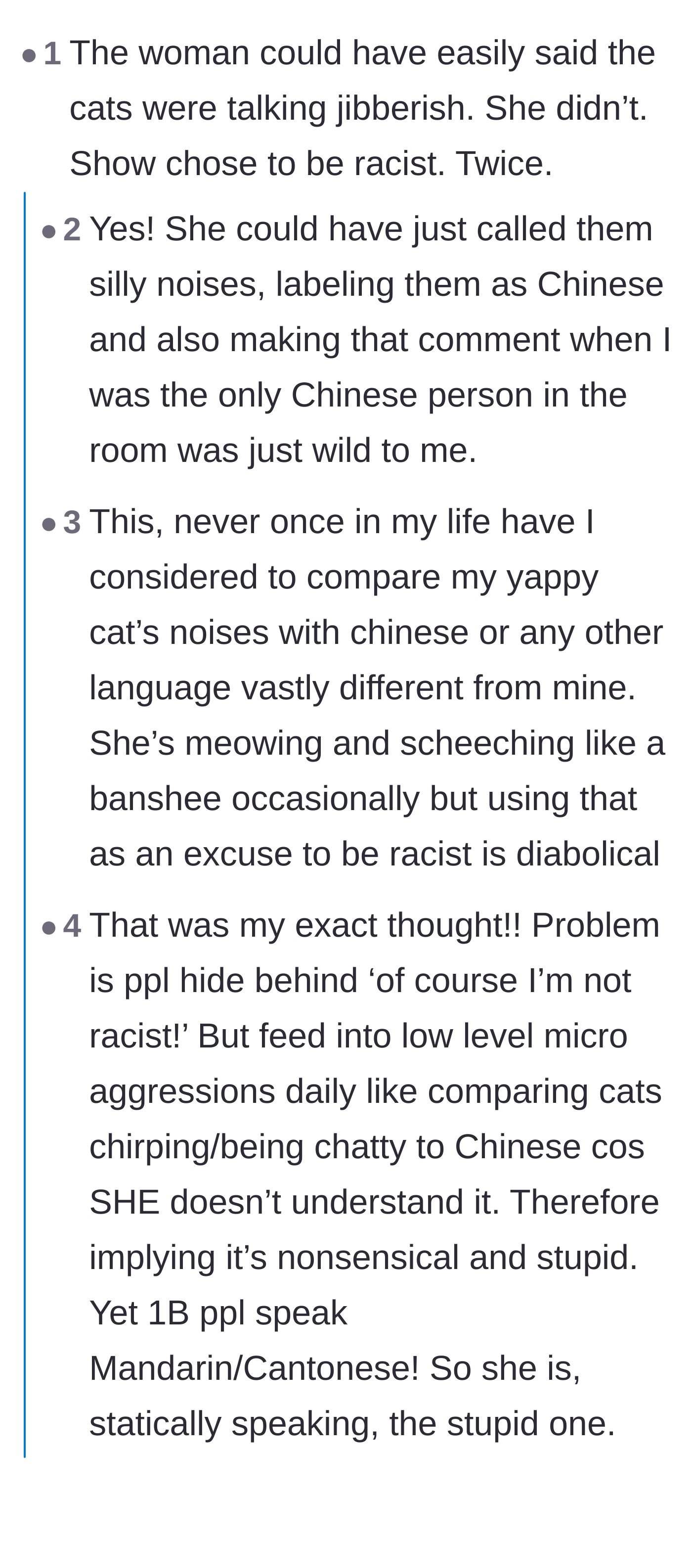 Comment thread 3 - Readers pointing out the intentional malice behind the friend's bizarre cat joke.