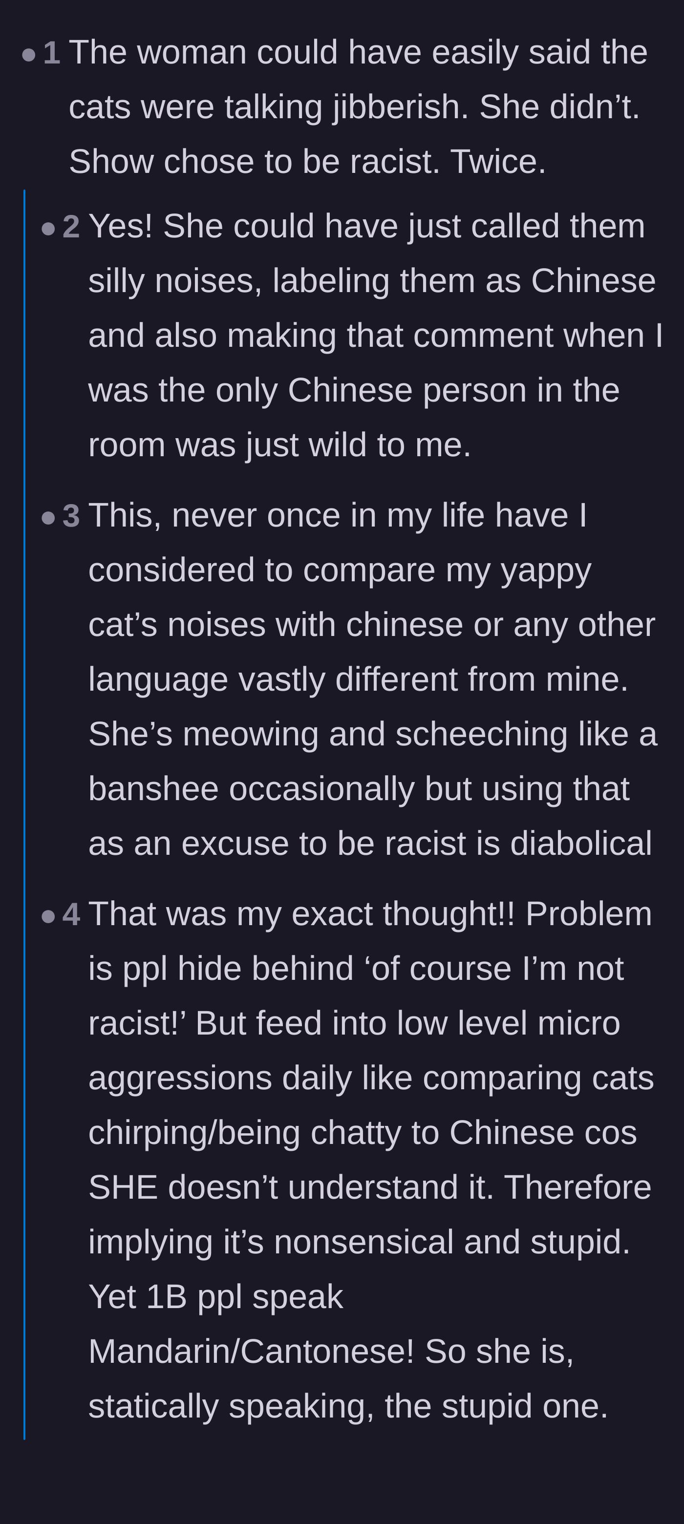 Comment thread 3 - Readers pointing out the intentional malice behind the friend's bizarre cat joke.