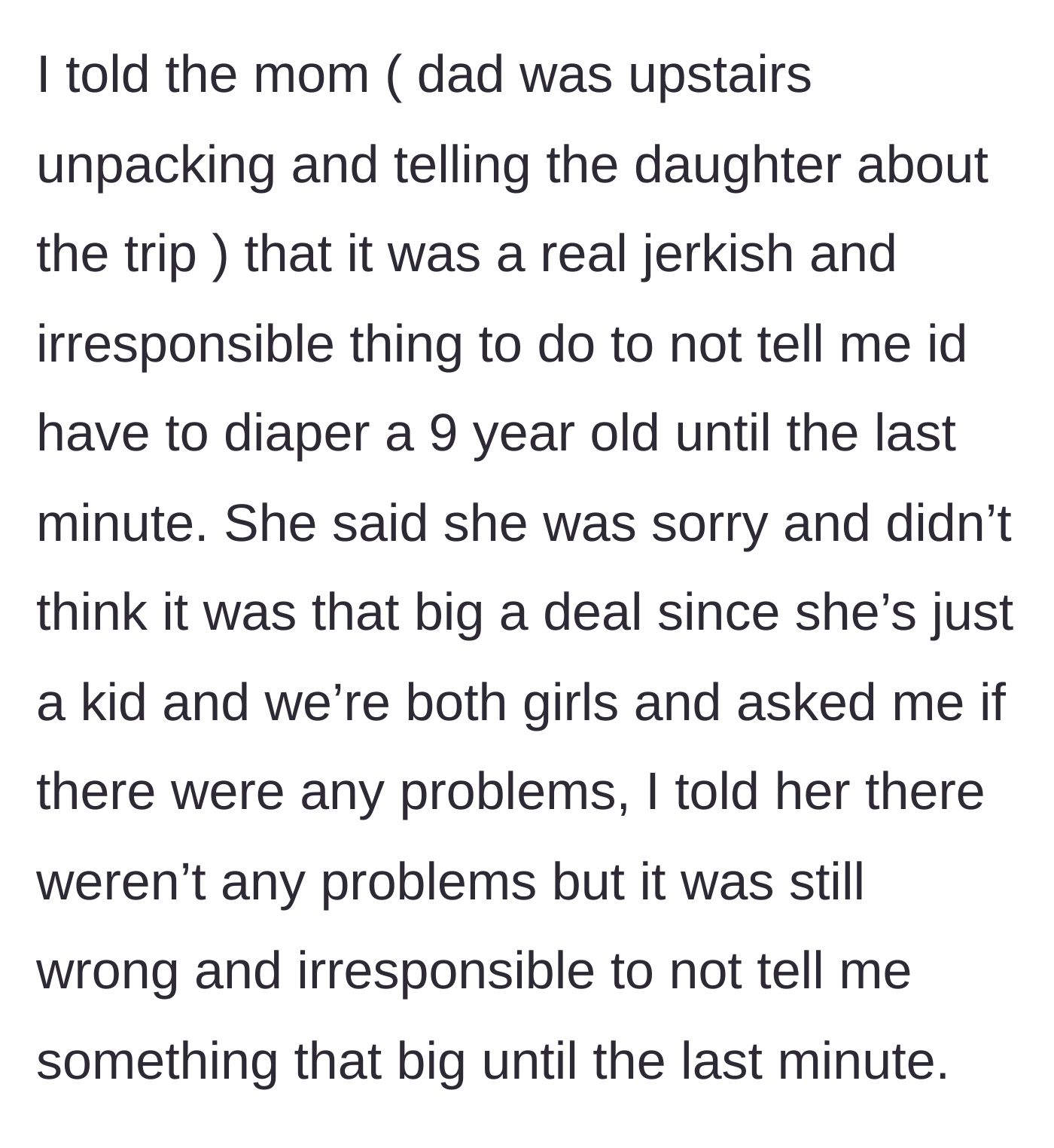 Story part 6 - Babysitter confronting the mother about her irresponsibility, while the mother minimizes the issue.