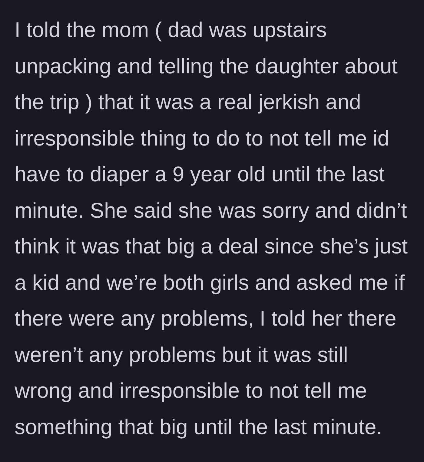 Story part 6 - Babysitter confronting the mother about her irresponsibility, while the mother minimizes the issue.