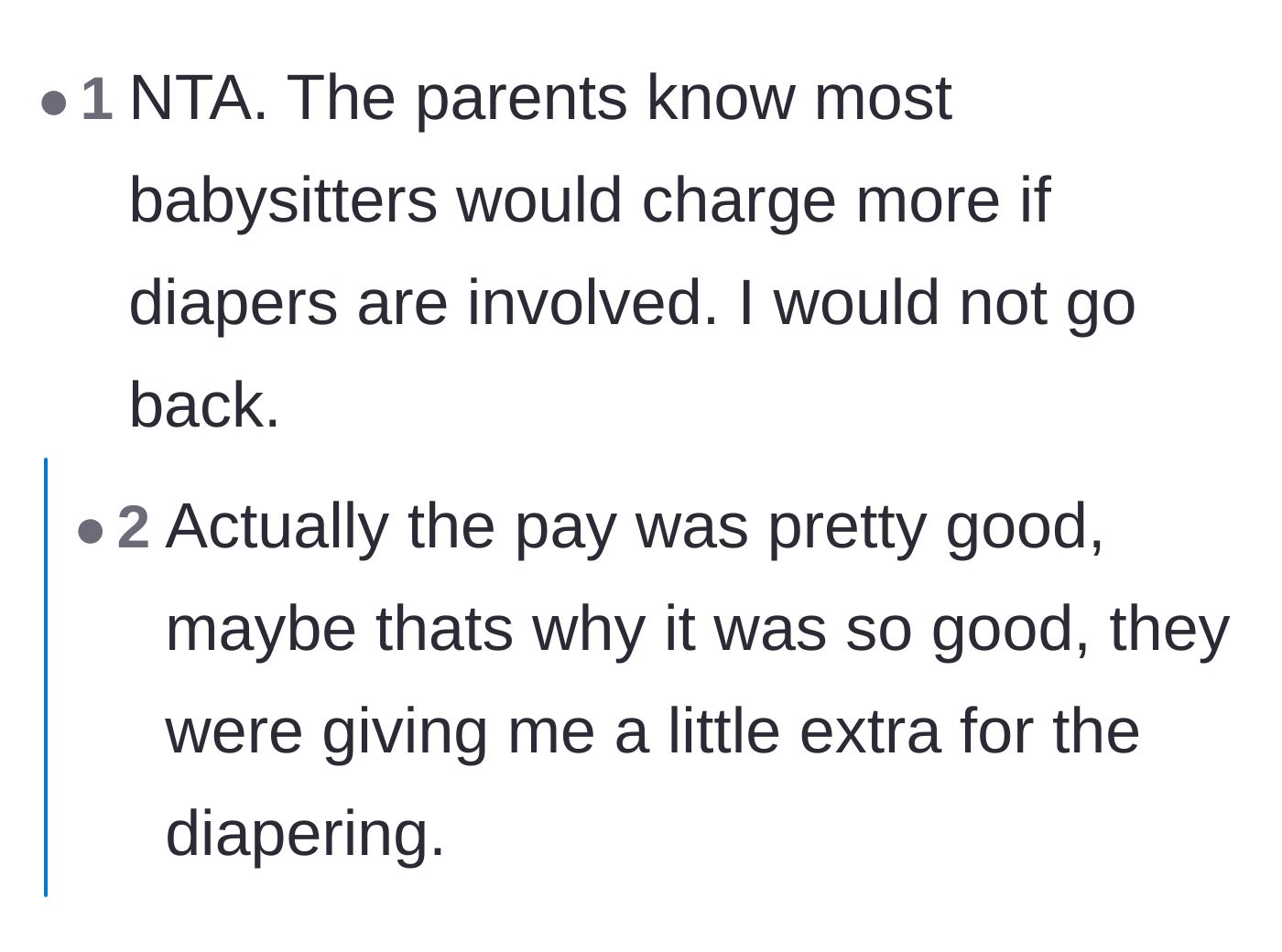 Comment thread 1 - Debate on whether the bedwetting is a medical issue and if the lack of disclosure was justified