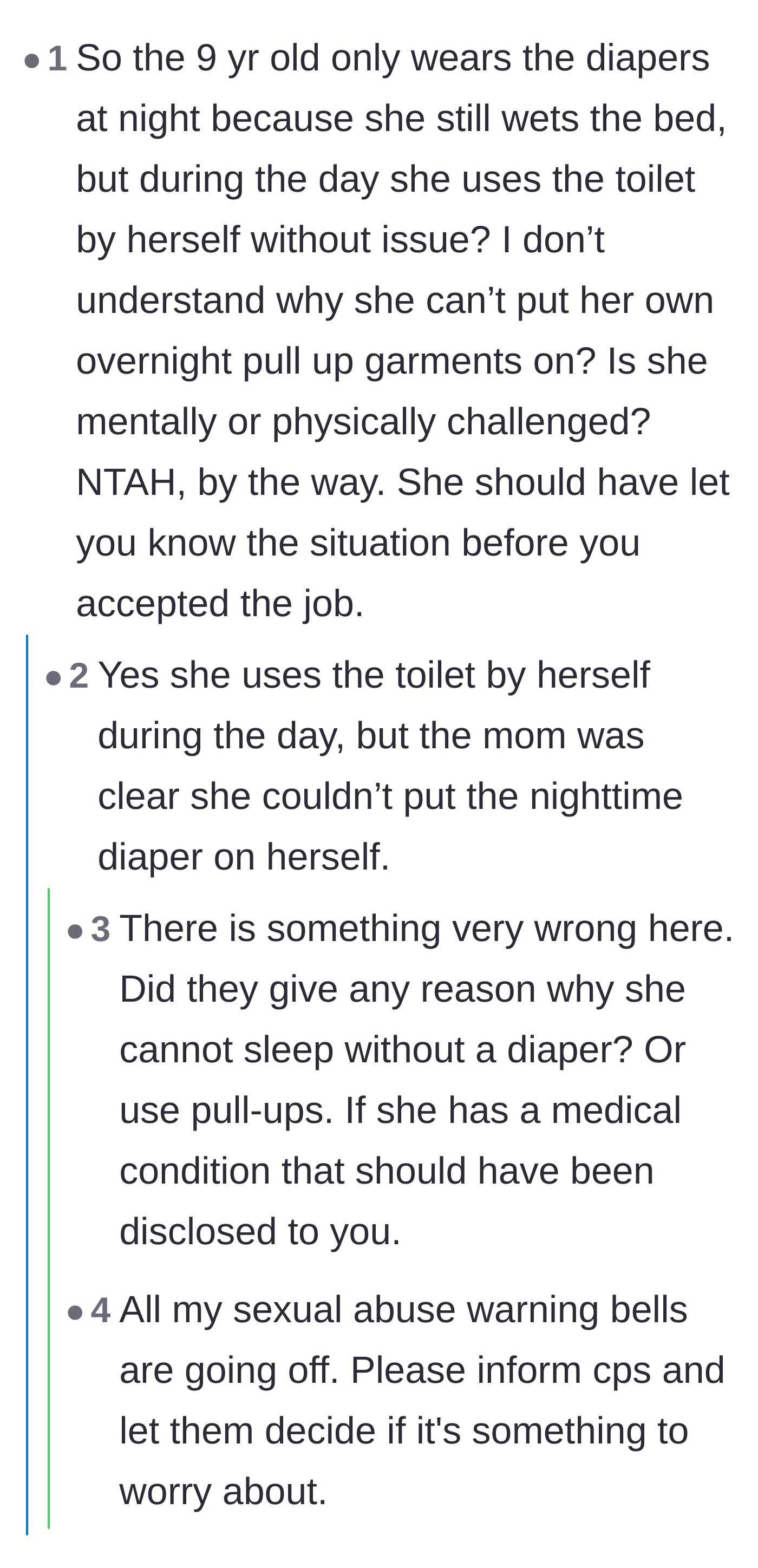 Comment thread 3 - Readers questioning the child's lack of autonomy and raising severe red flags about potential abuse