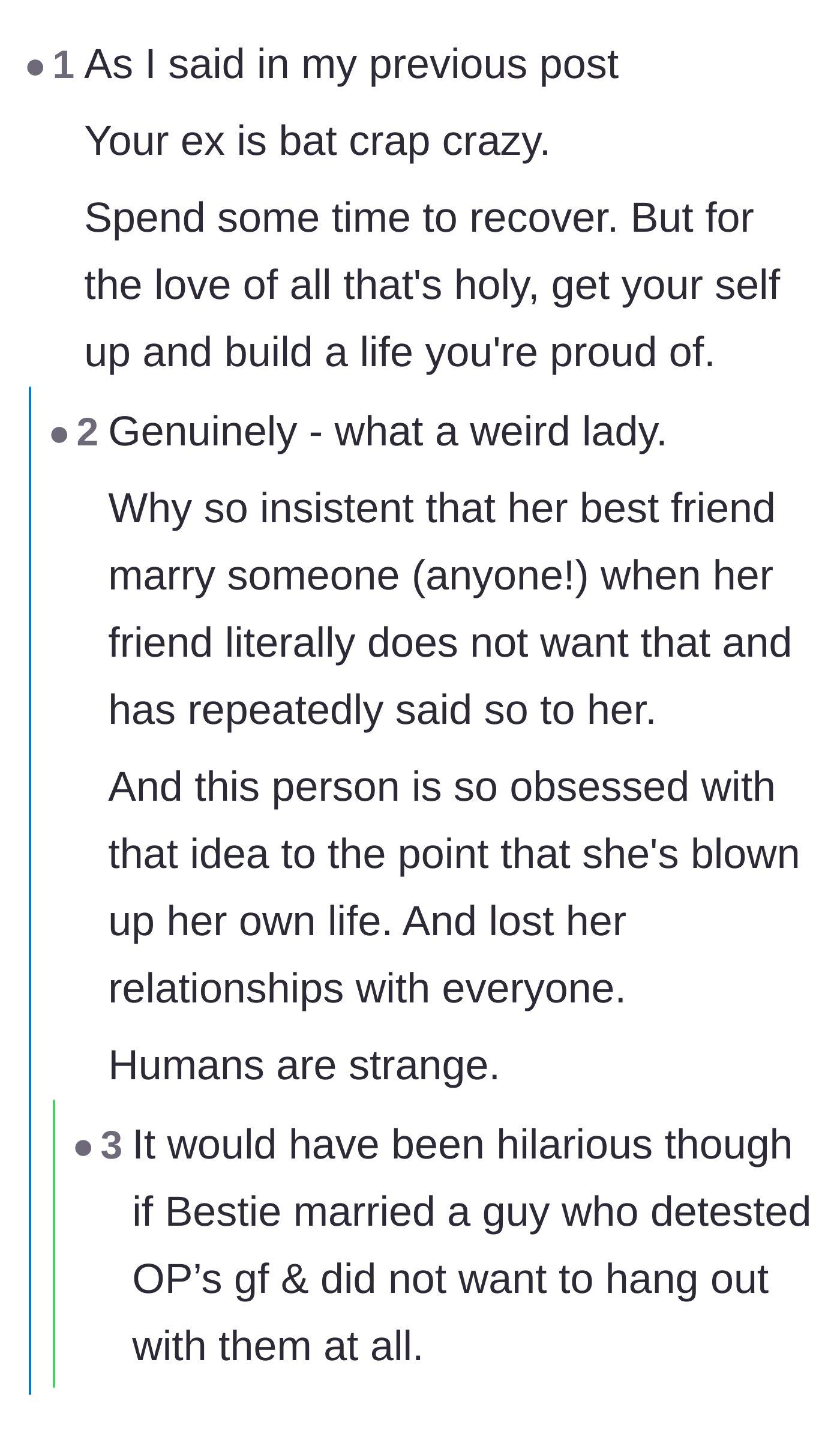 Comment thread 4 - A thread highlighting the bizarre tragedy of destroying your own life and relationships for a fantasy that nobody else wants.