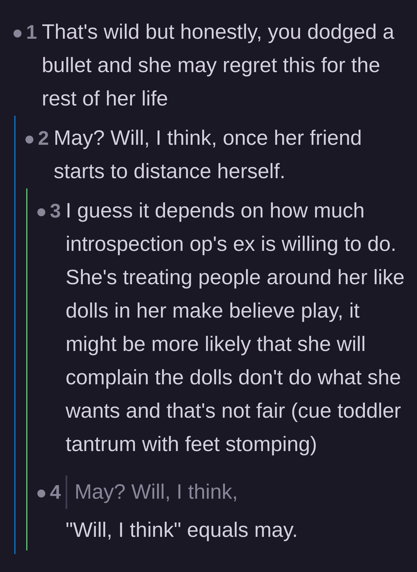 Comment thread 5 - Commenters predict the ex-girlfriend's inevitable regret once she realizes she drove both her partner and best friend away.