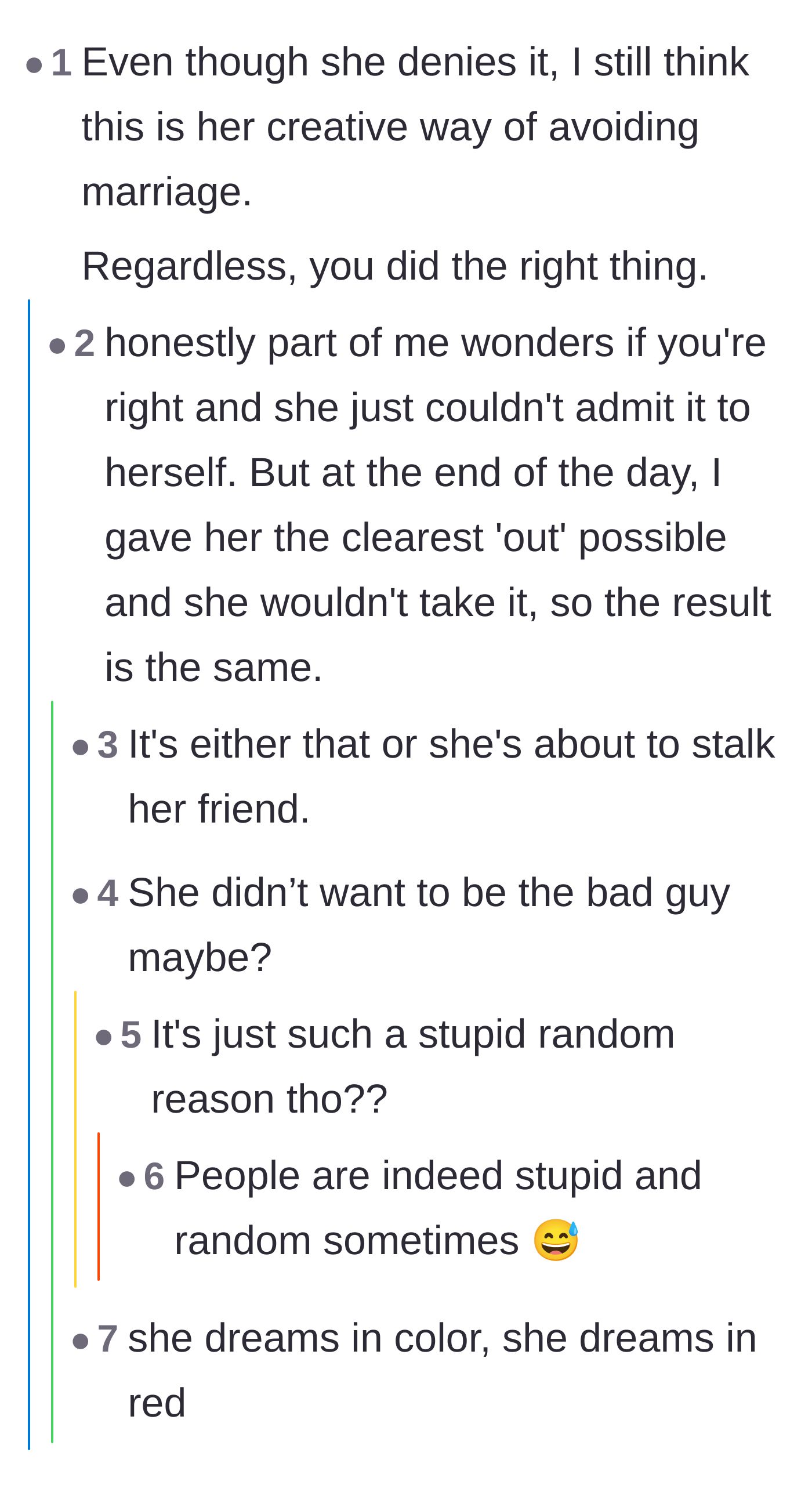 Comment thread 6 - The original poster replies to a comment suggesting the condition was just a cowardly way to avoid marriage, noting he gave her an out.