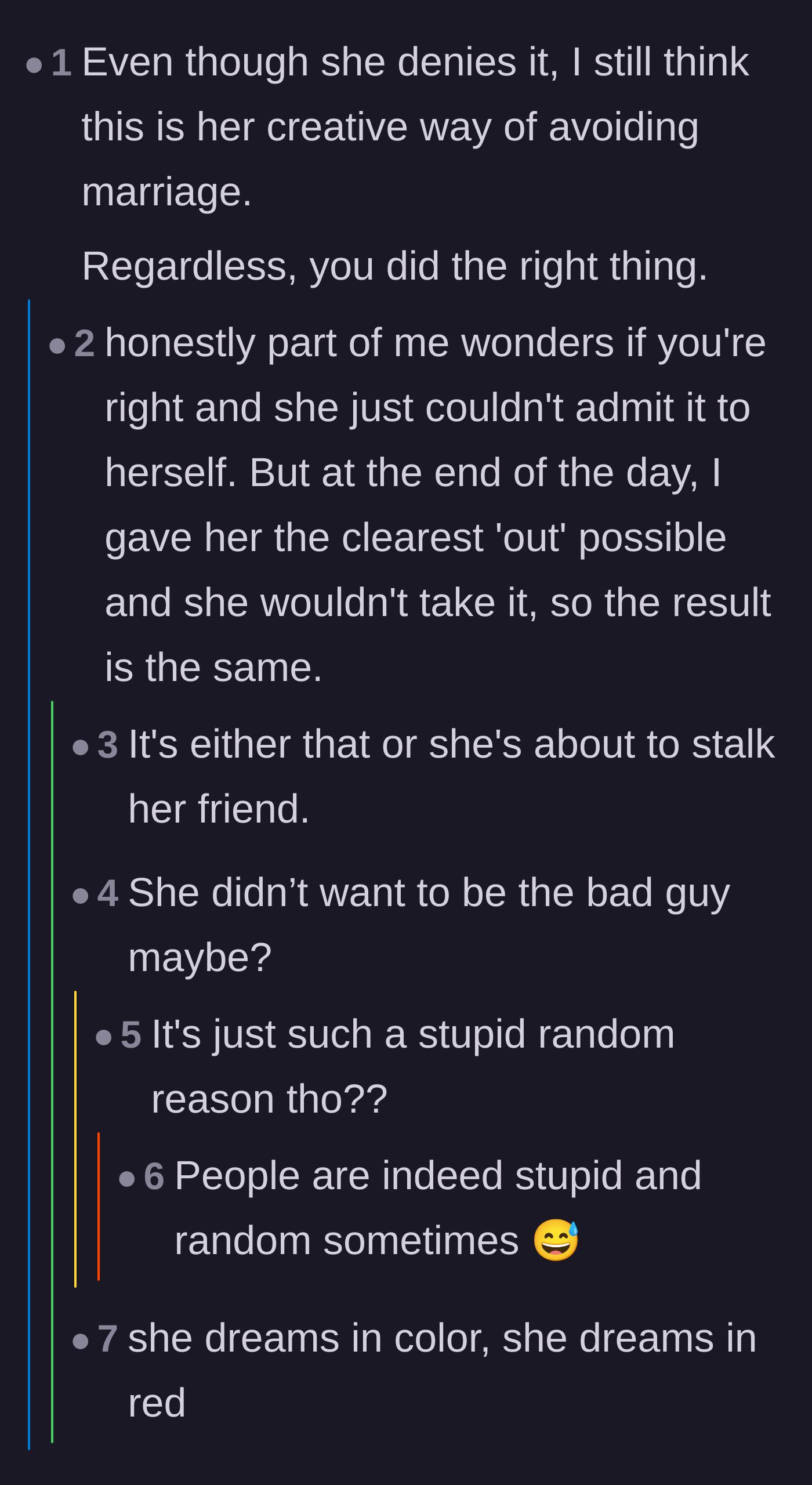 Comment thread 6 - The original poster replies to a comment suggesting the condition was just a cowardly way to avoid marriage, noting he gave her an out.