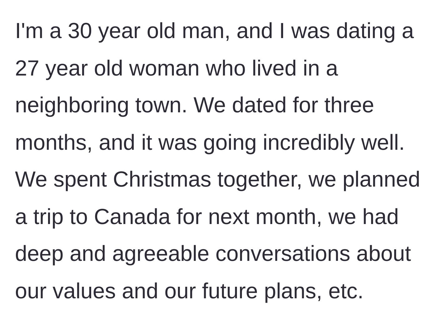 Story part 1 - A man and a woman enjoying a seemingly perfect honeymoon-phase date, completely unaware of impending drama.