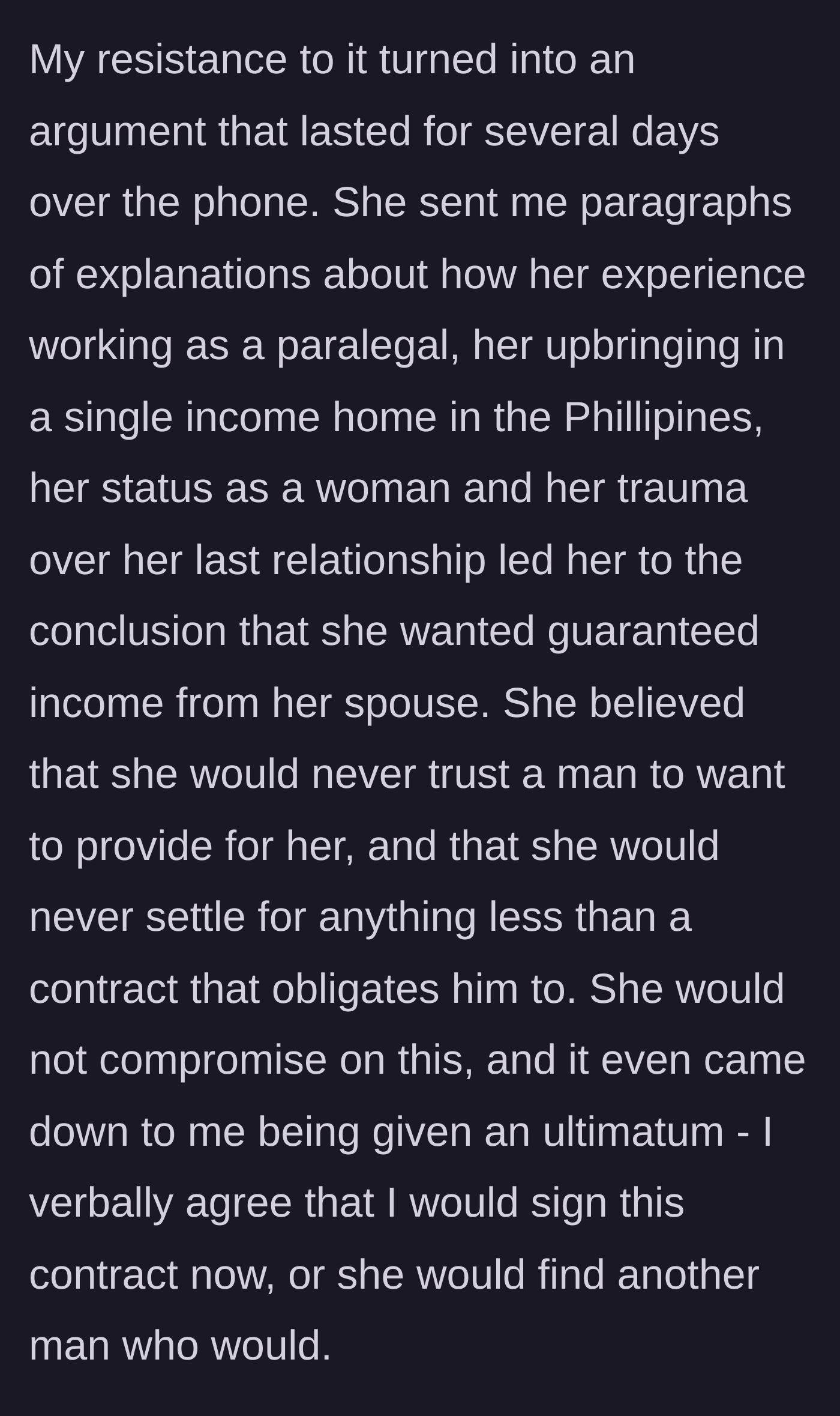 Story part 4 - A woman delivering a harsh ultimatum over the phone, weaponizing her past trauma.