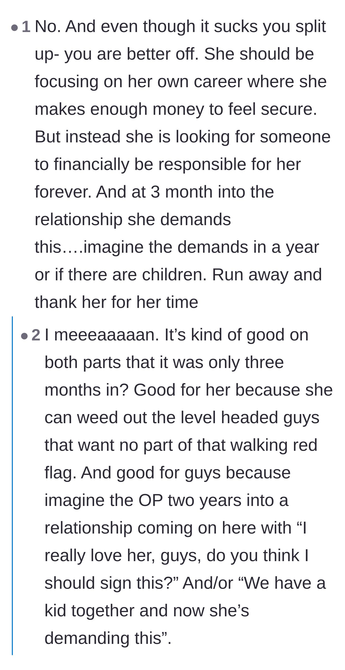 Comment thread 6 - Readers pointing out the massive bullet dodged by experiencing this ultimatum at three months instead of three years.