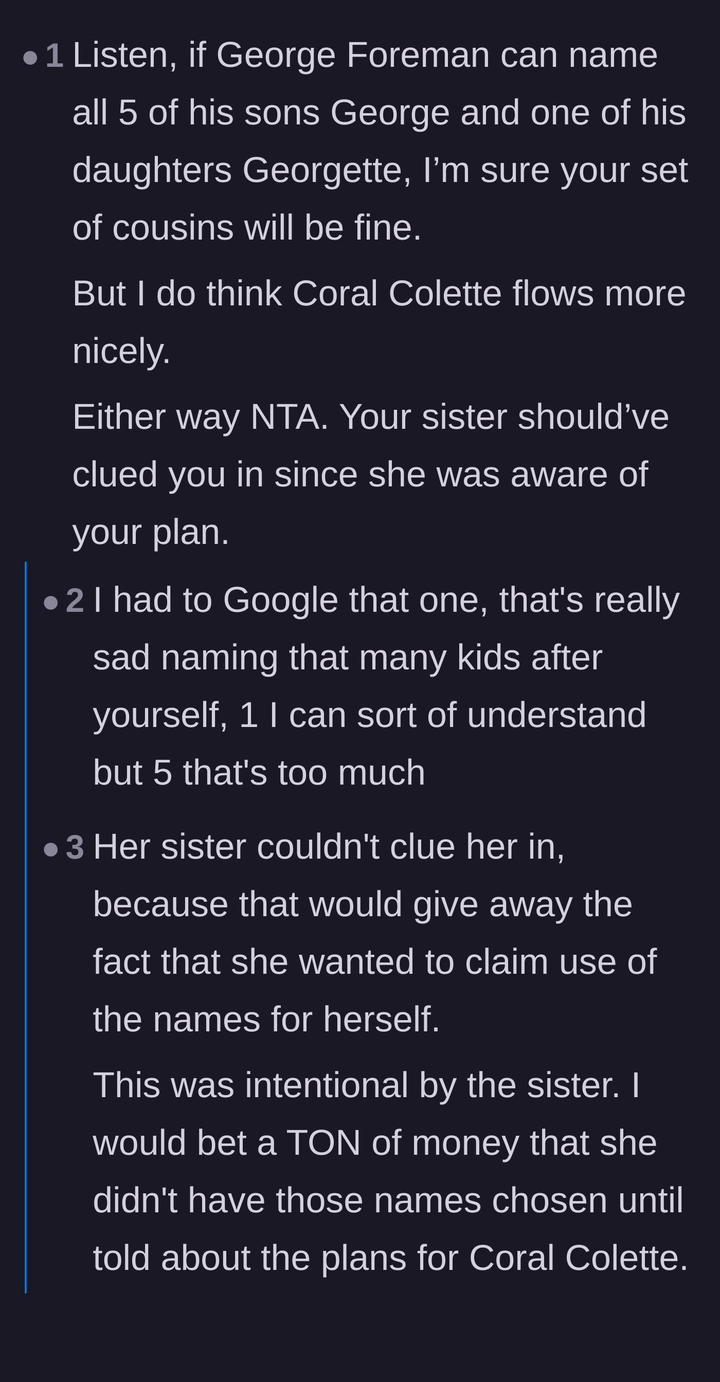Comment thread 1 - Readers joking about George Foreman naming all his kids the exact same name to prove the cousins will be fine.