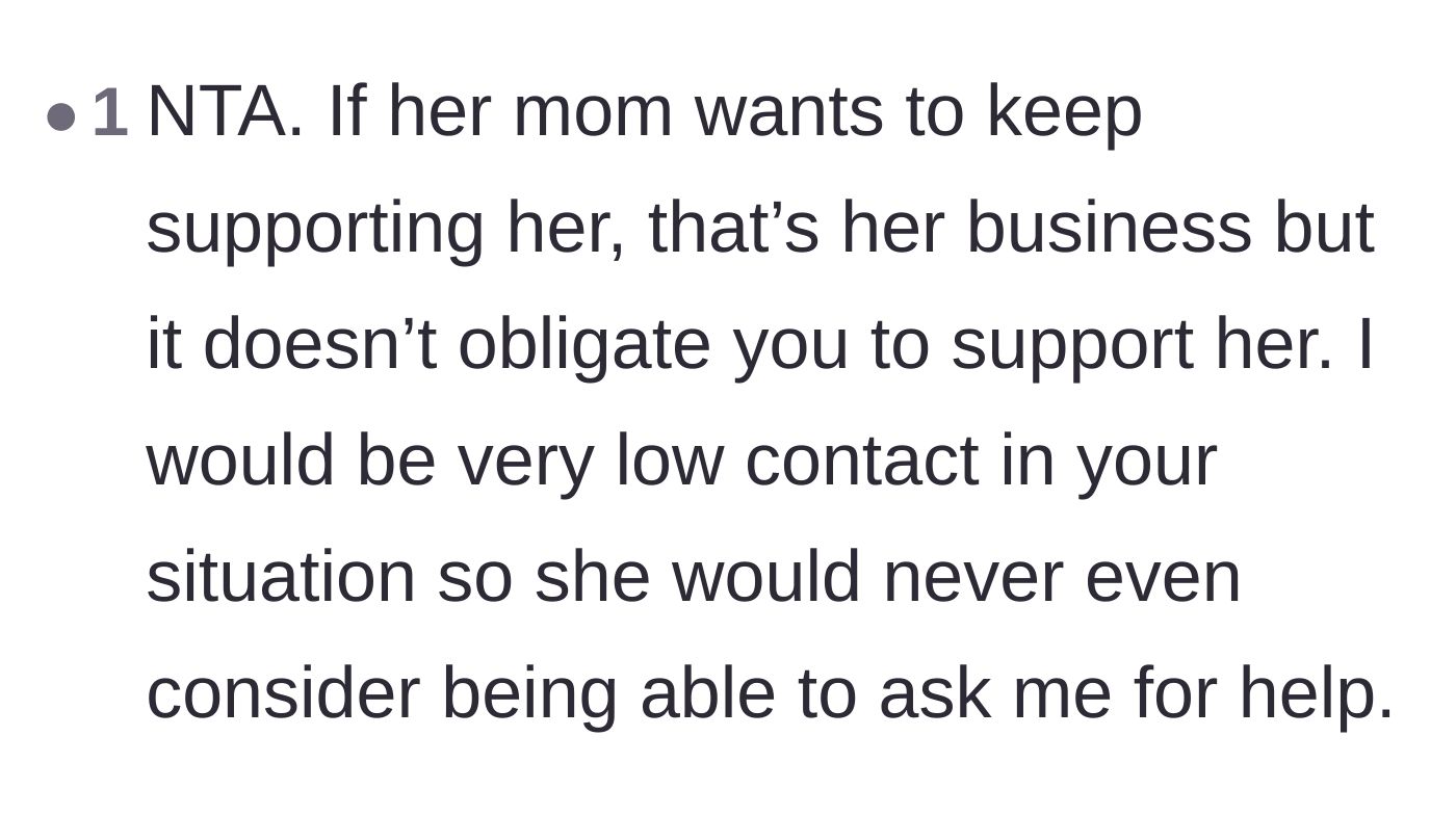Comment thread 5 - Advice to go low-contact and let the grandmother handle the financial burden she created
