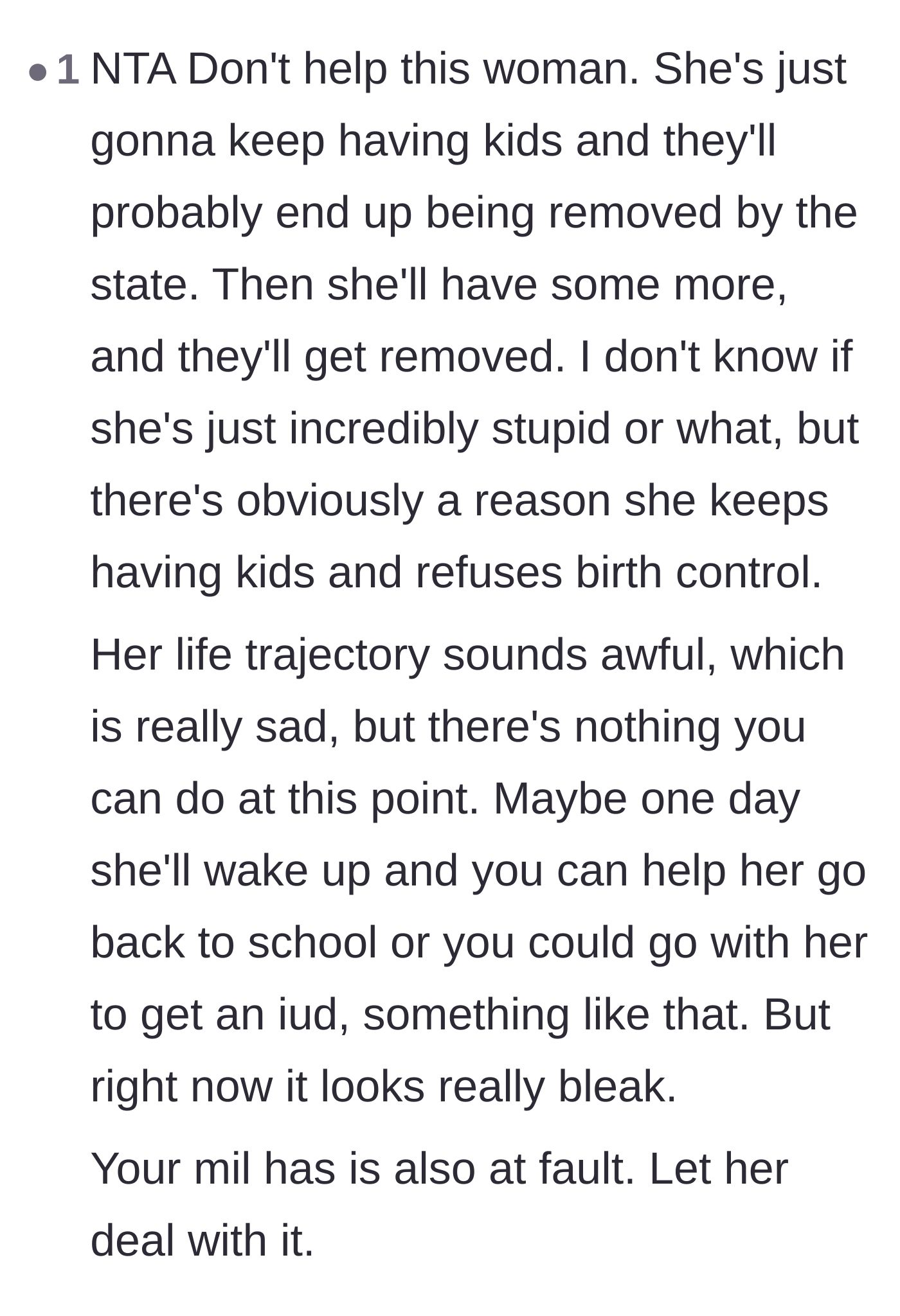 Comment thread 6 - A bleak prediction about state intervention and placing the ultimate blame on the enabling mother-in-law