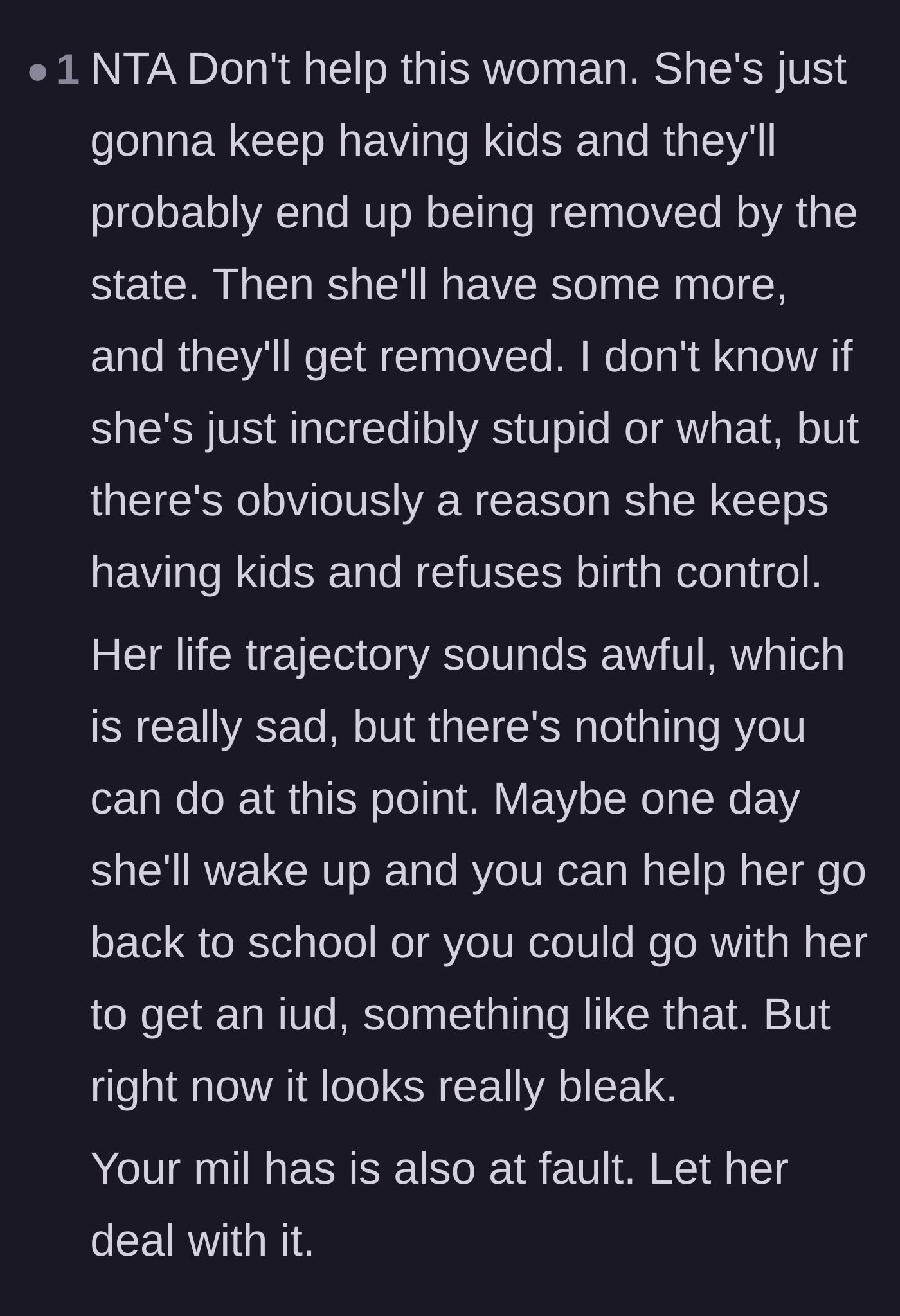 Comment thread 6 - A bleak prediction about state intervention and placing the ultimate blame on the enabling mother-in-law