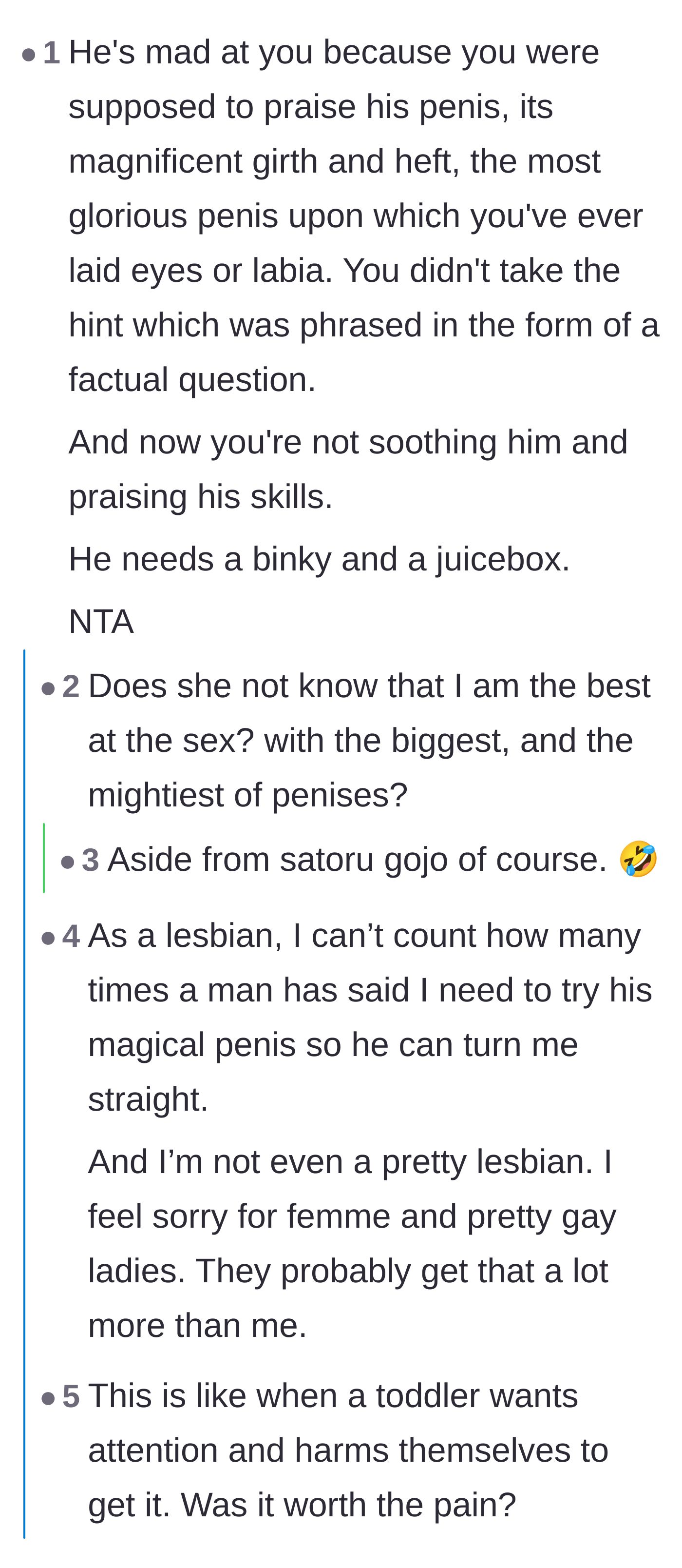 Comment thread 4 - Analyzing the boyfriend's immature need for validation and praise
