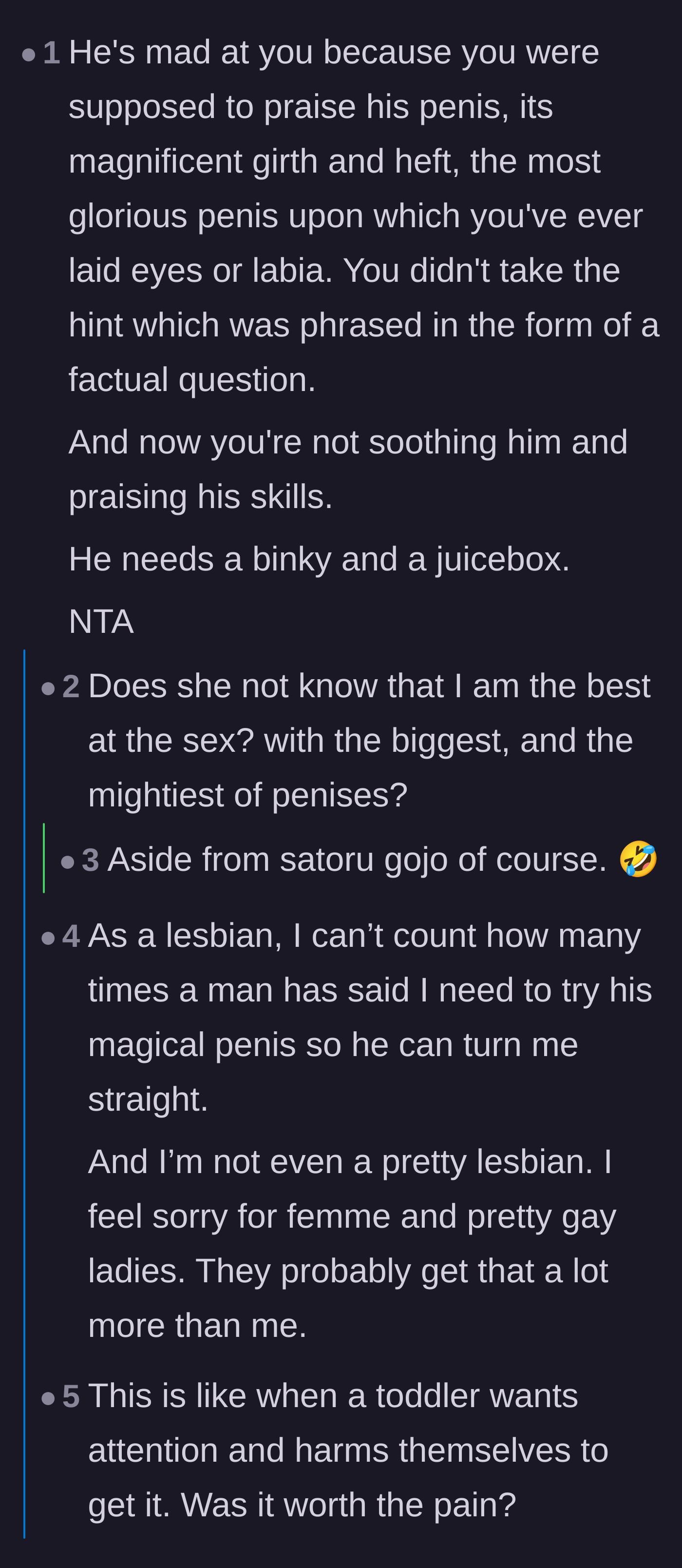 Comment thread 4 - Analyzing the boyfriend's immature need for validation and praise