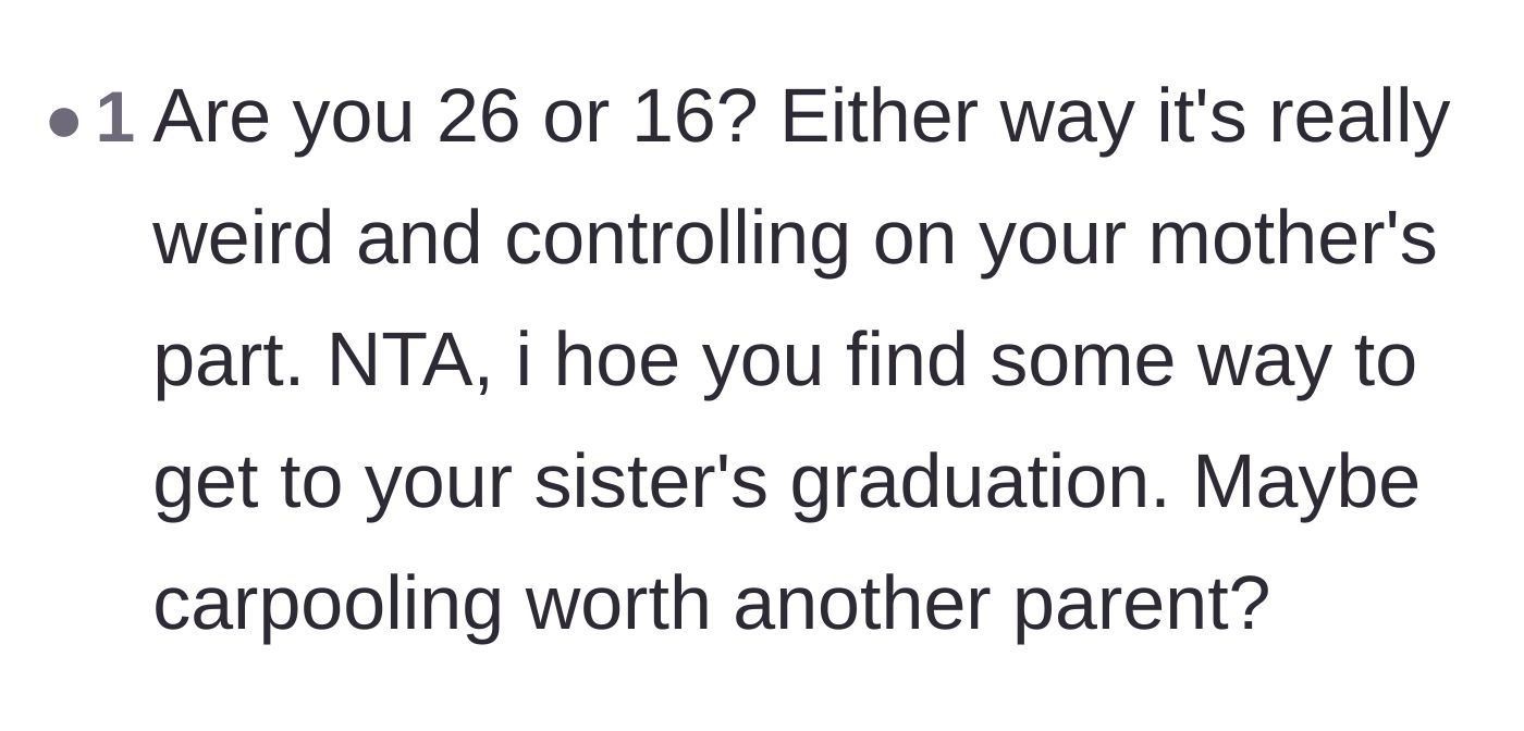 Comment thread 6 - A commenter questioning if the brother is a teenager or an adult due to the mother's bizarrely controlling behavior.
